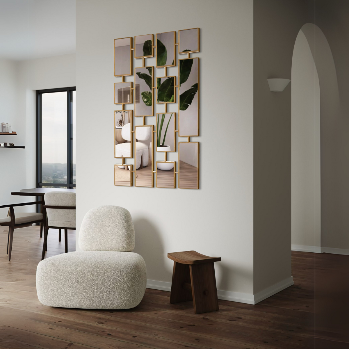 Espejo Decorativo Multiple 80×120 Marco Geométrico Dorado-5