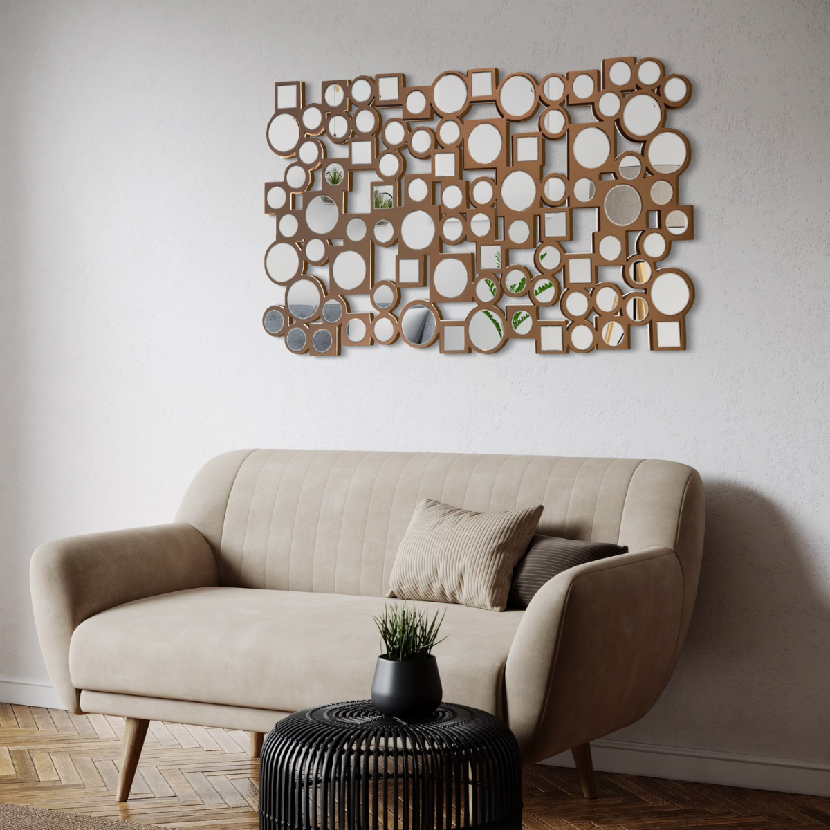 Espejo Decorativo Cobre  80×120con Círculos y Cuadrados Espejados-3