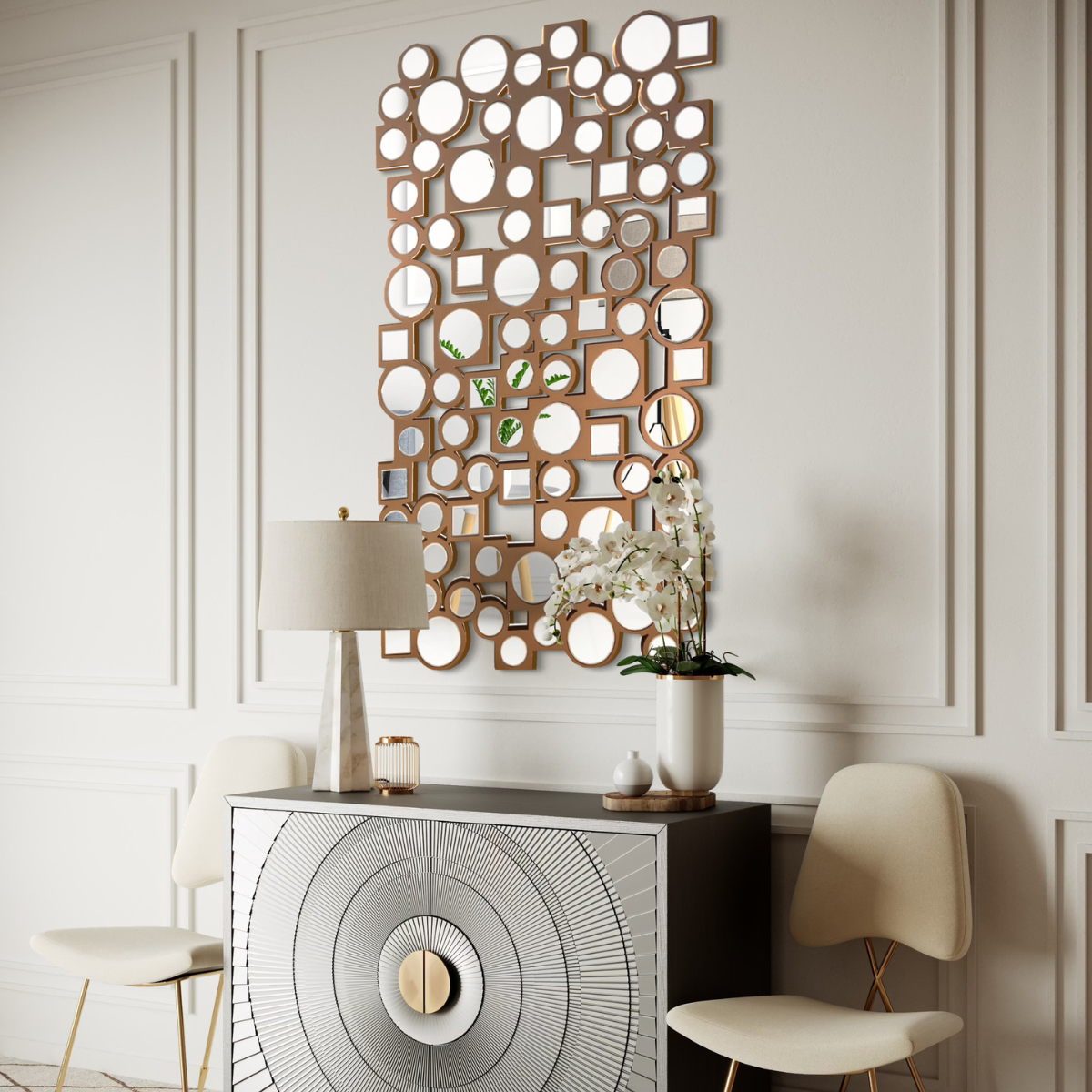Espejo Decorativo Cobre  80×120con Círculos y Cuadrados Espejados-6