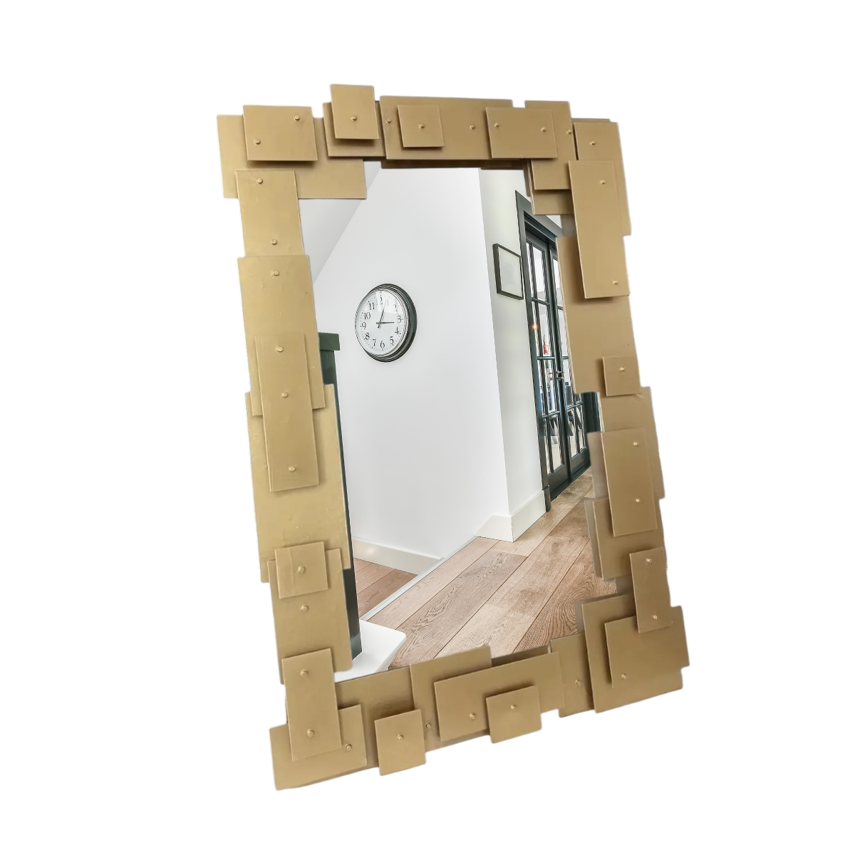 Espejo Decorativo Rectangular 80×120 Marco Cuadrados Metálicos Dorados-3