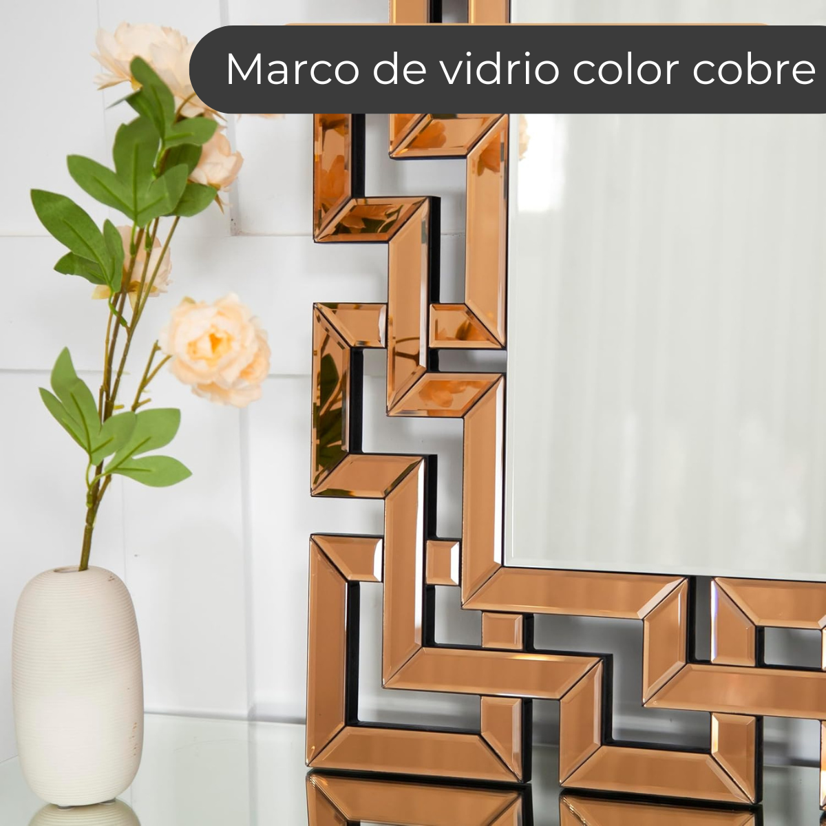 Espejo Rectangular Decorativo 80×120 cm Marco Geométrico Cobre-3