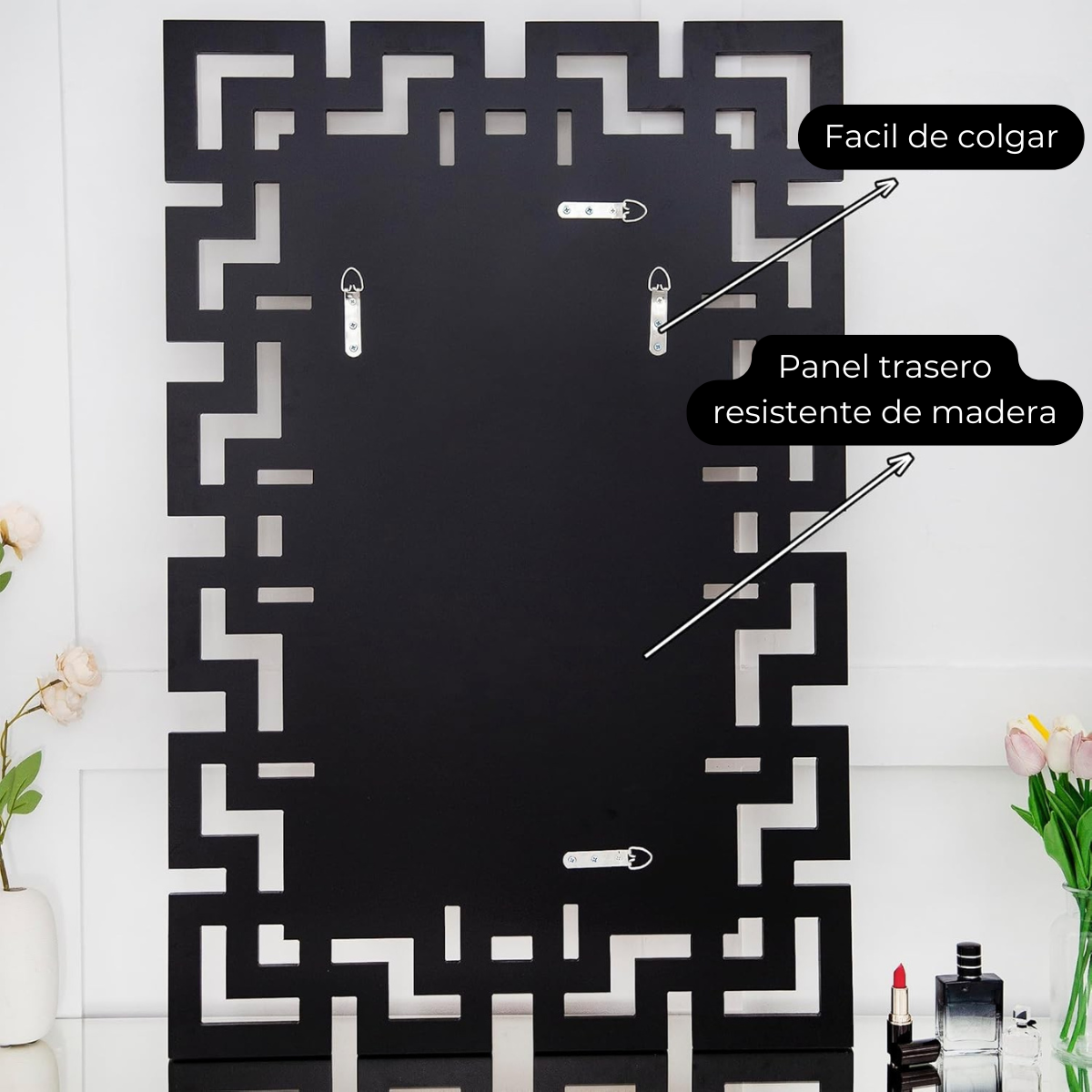Espejo Rectangular Decorativo 80×120 cm Marco Geométrico Cobre-4