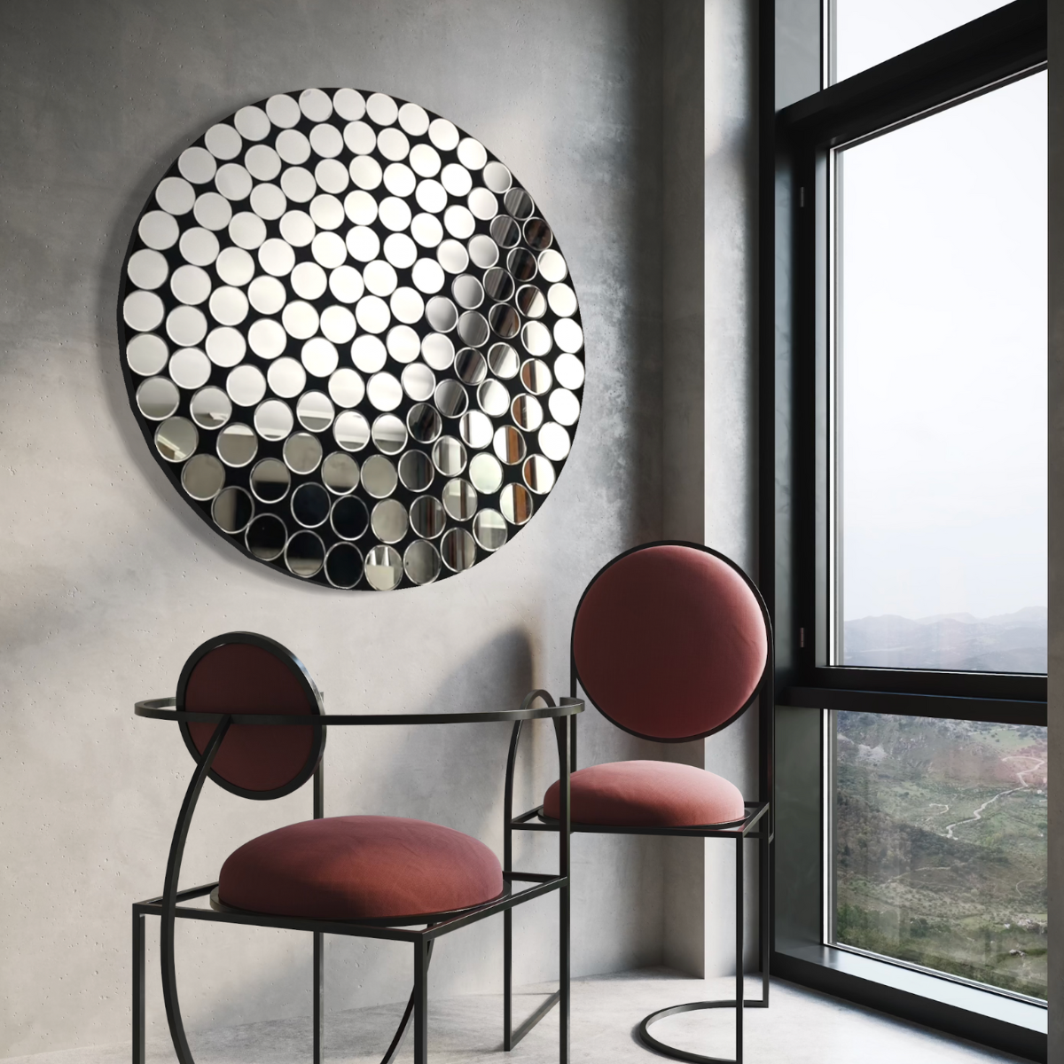 Espejo Redondo Decorativo 90×90 con Diseño de Círculos Espejados-2