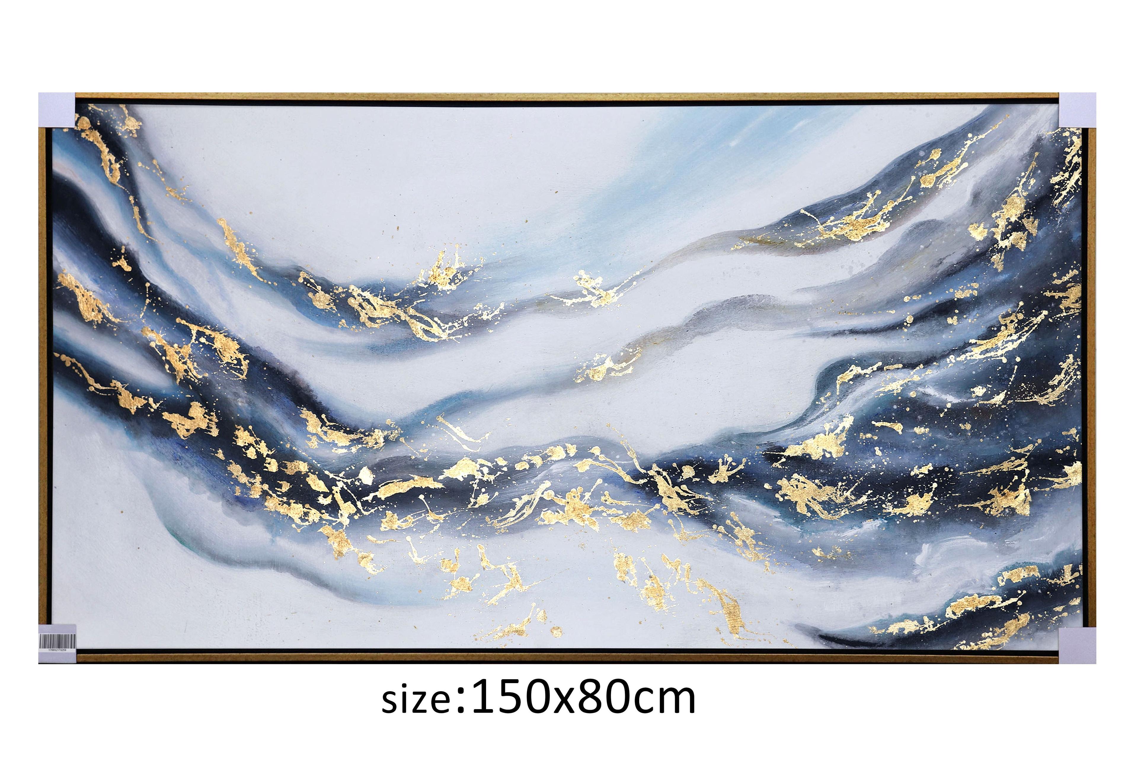 ÓLEO L ABSTRACTO LINEAS NEGRAS Y DORADAS 150X80-5