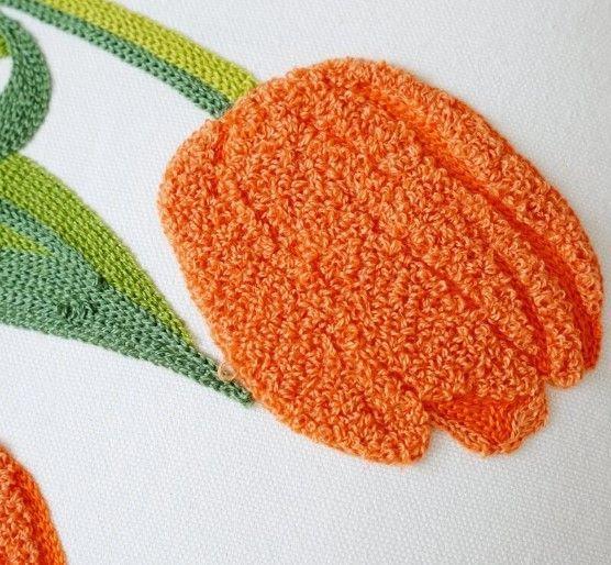 Funda de cojín bordada tulipán naranja-2