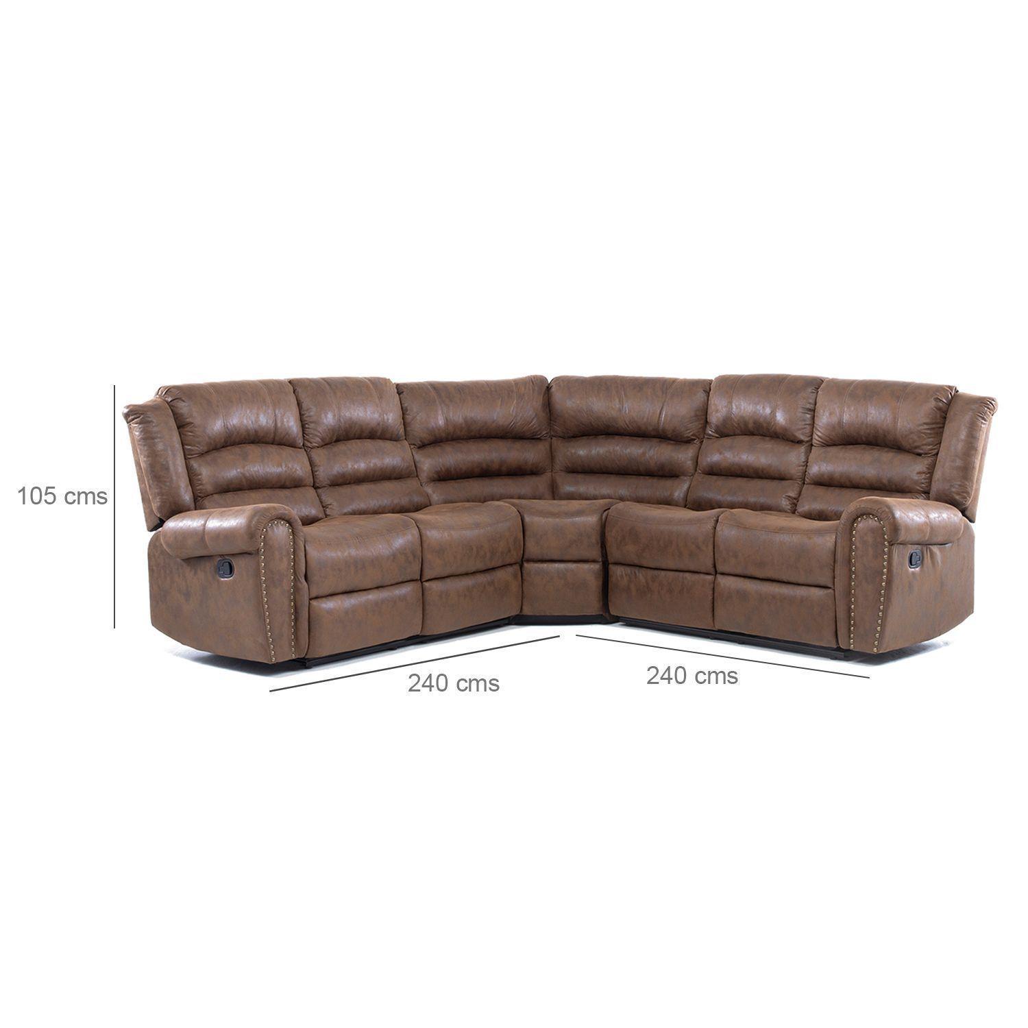 Sofá Seccional Reclinable Moderno Cuero Viejo Café Castle 7245-5