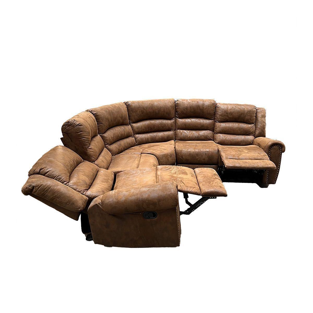 Sofá Seccional Reclinable 5 Cuerpos Moderno Cuero Viejo Café Castle-2
