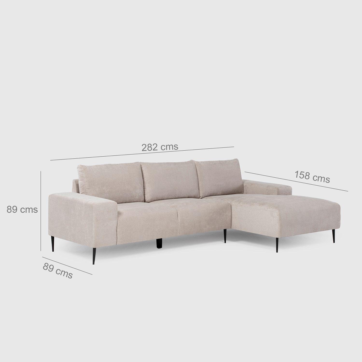 Sofá Seccional 3 Cuerpos Derecho Moderno Beige Castelo KM2315RIV-3