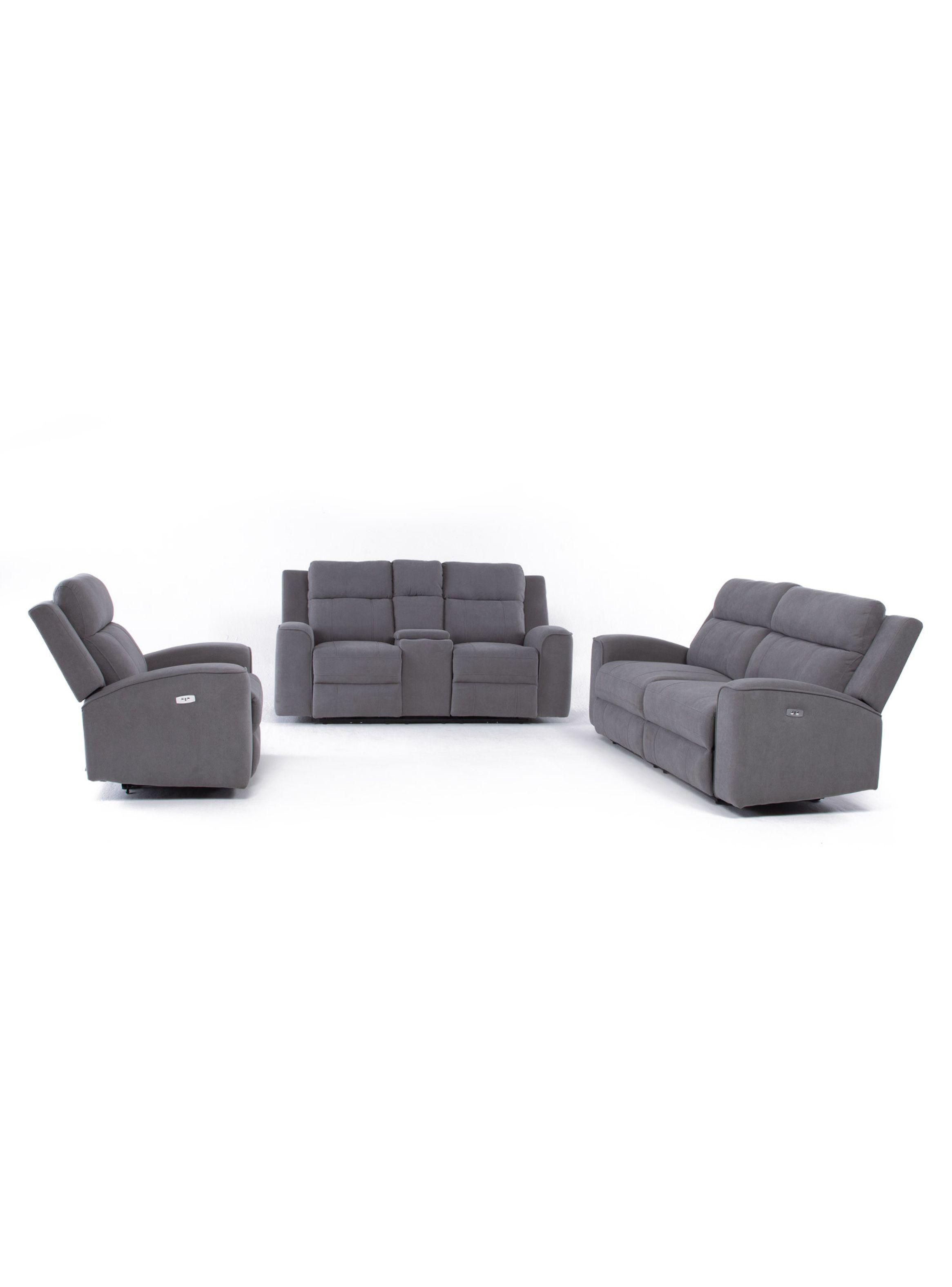 Living Reclinable 2 Sofá 2 Cuerpos + 1 Berger Eléctricos Montana Gris KM807RLS-2