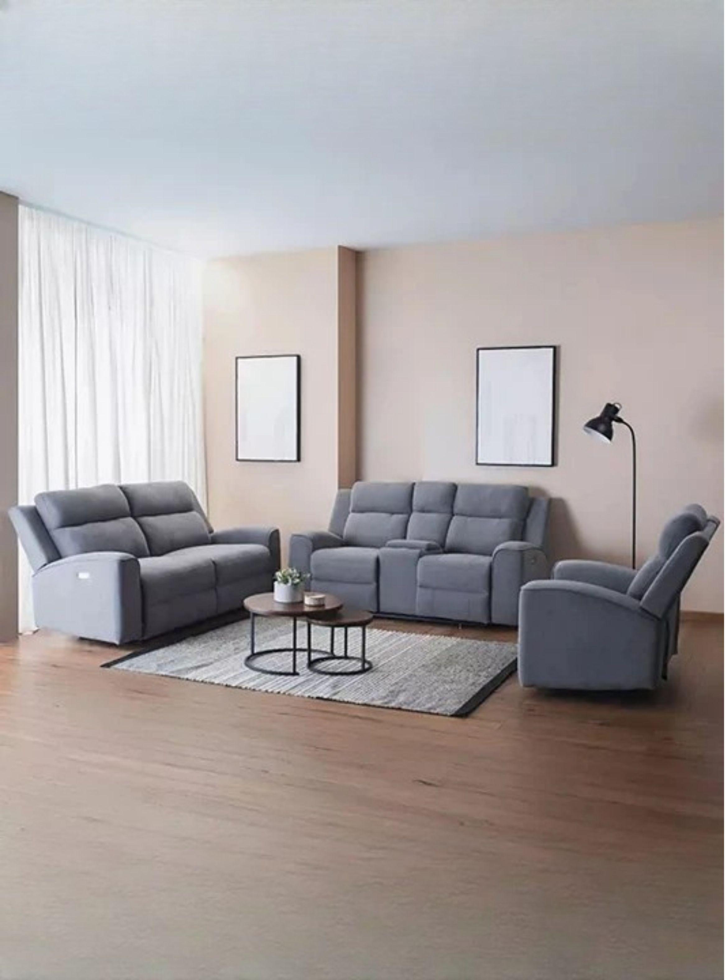Living Reclinable 1 Sofá 3 Cuerpos + 1 Sofá 2 Cuerpos + 1 Berger Eléctricos Montana Gris KM807RLS-0