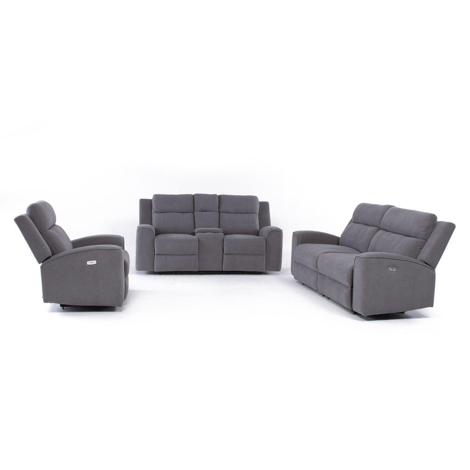 Living Reclinable 1 Sofá 3 Cuerpos + 1 Sofá 2 Cuerpos + 1 Berger Eléctricos Montana Gris KM807RLS-1
