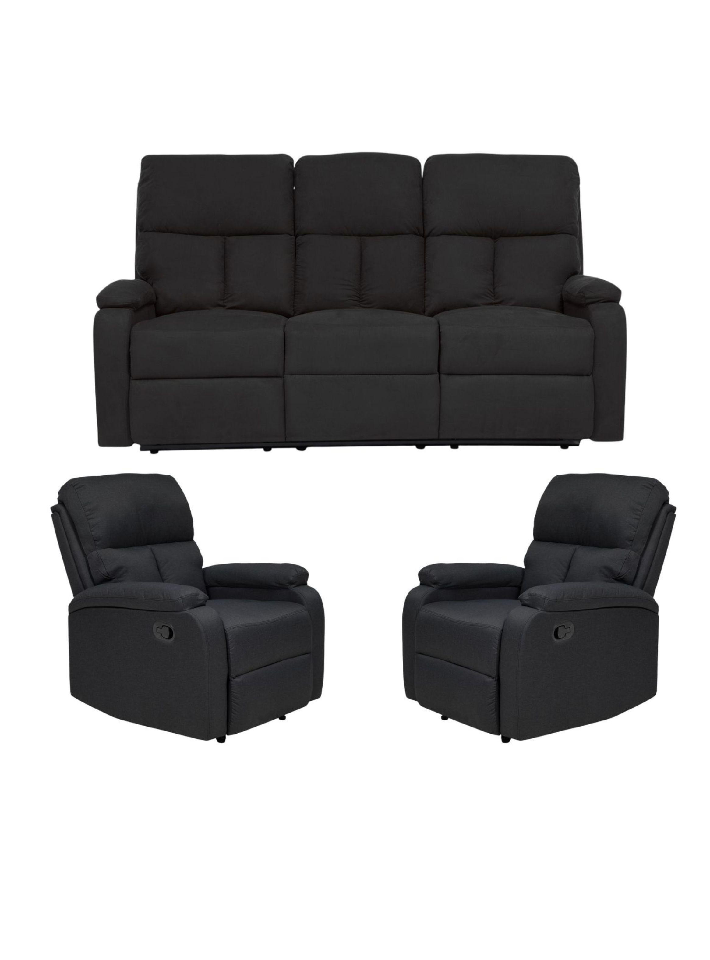 Living Sofá 3 Cuerpos Reclinable Matheus Negro + 2 Bergers VS8070BL-1