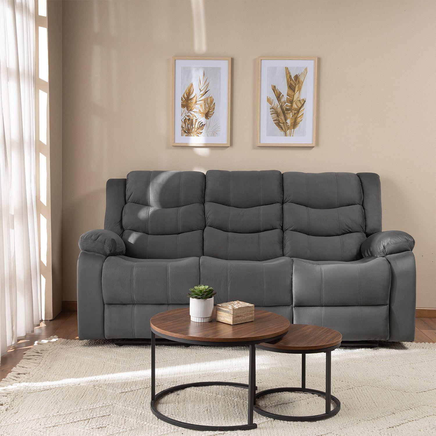 Living Reclinable Sofá 3 Cuerpos + 2 Bergers Reclinable Norman Gris SET2011GR-3