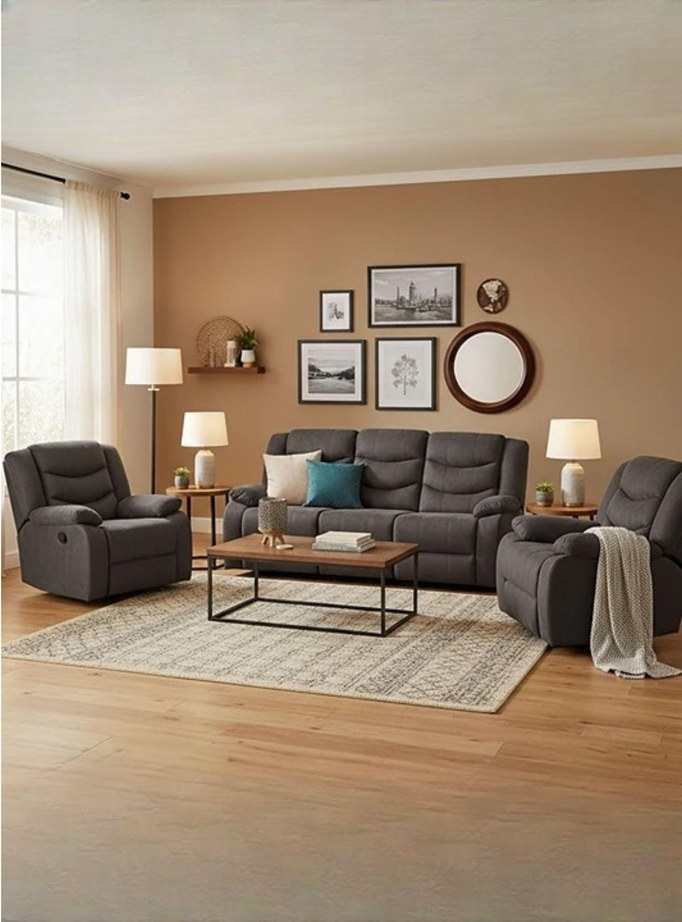 Living Reclinable Sofá 3 Cuerpos + 2 Bergers Reclinable Norman SET2011GR-0