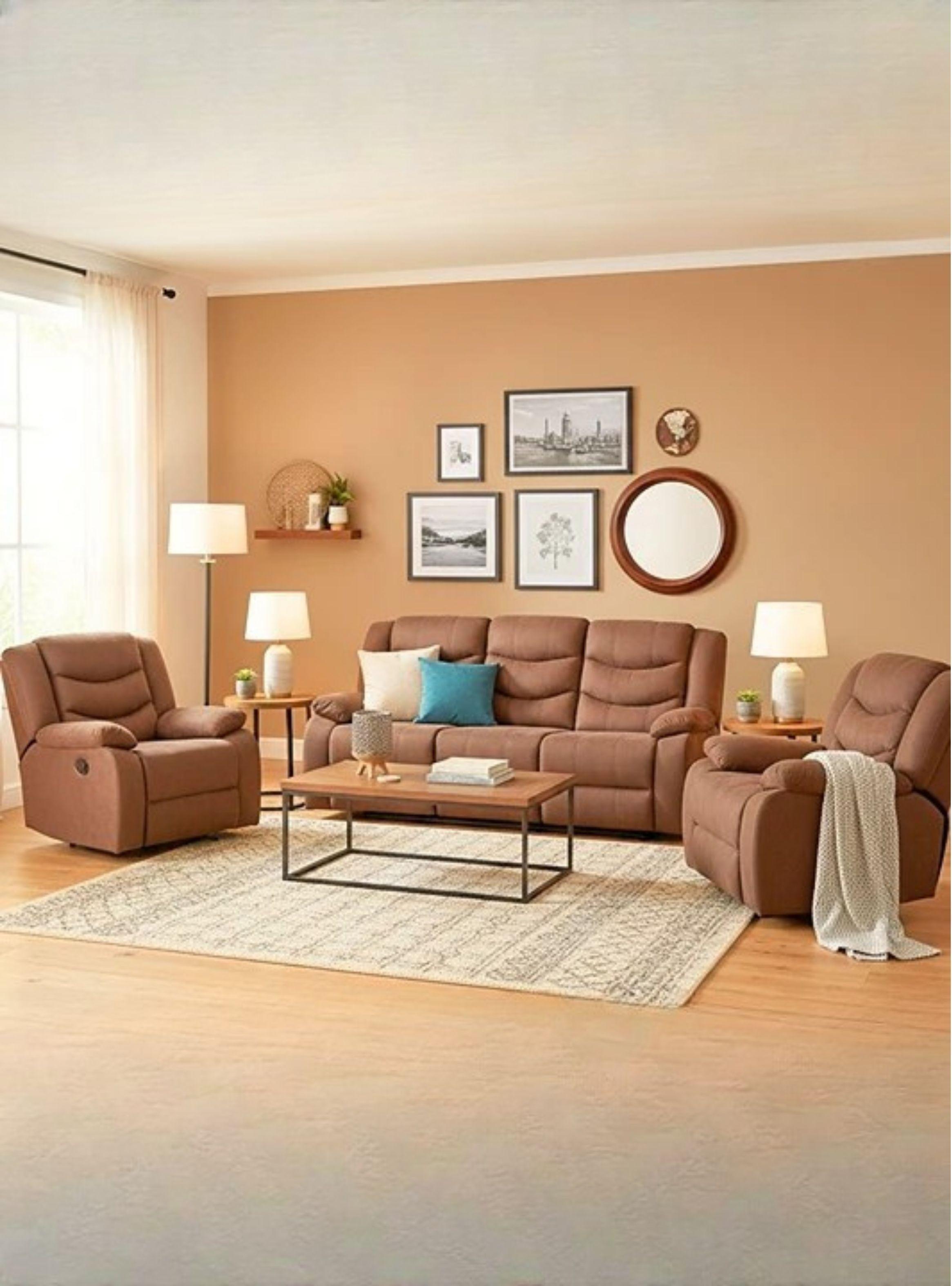 Living Reclinable Sofá 3 Cuerpos + 2 Bergers Reclinable Norman SET2011GR-0