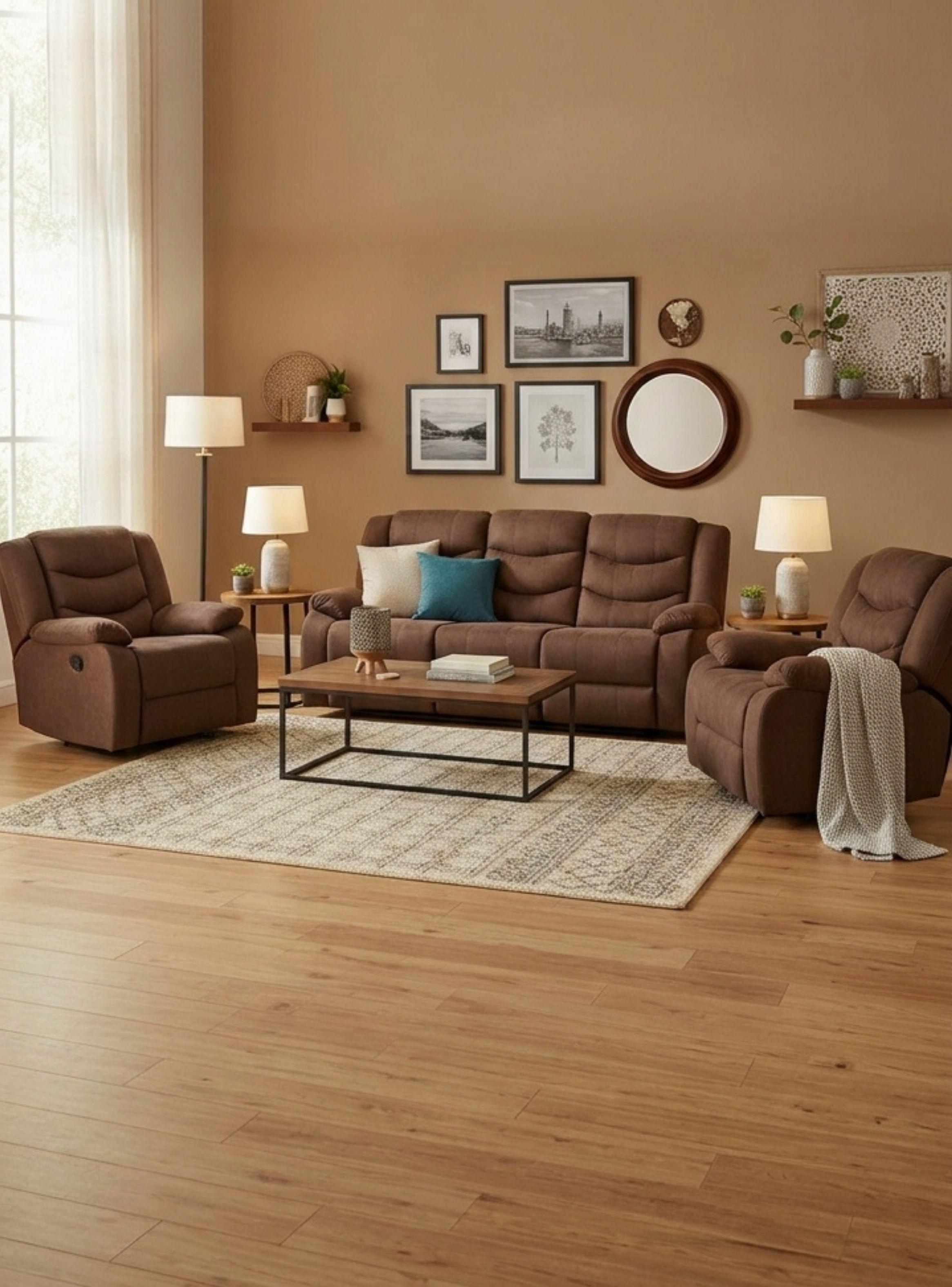 Living Reclinable Sofá 3 Cuerpos + 2 Bergers Reclinable Norman SET2011GR-0