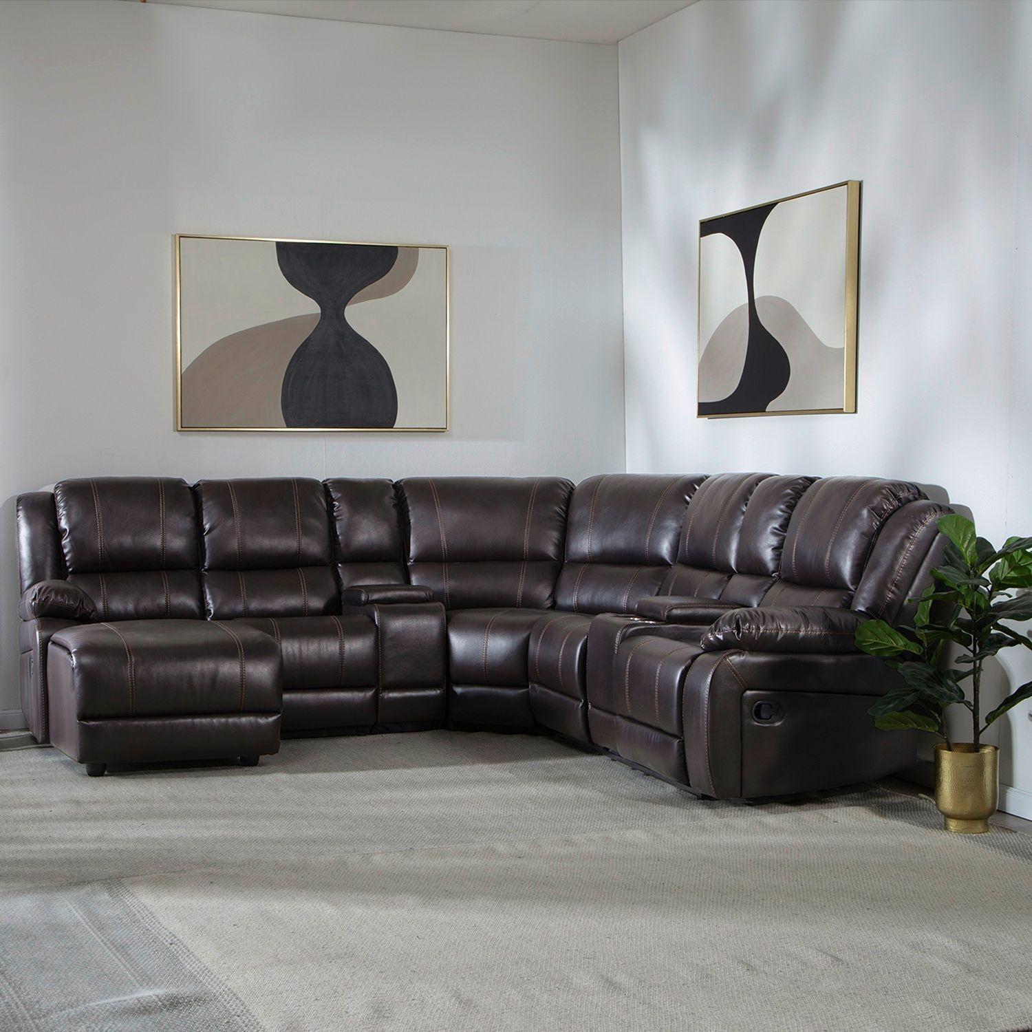 Sofá Seccional Café Moderno Izquierdo + 2 Consolas Royalty KM9026L-2