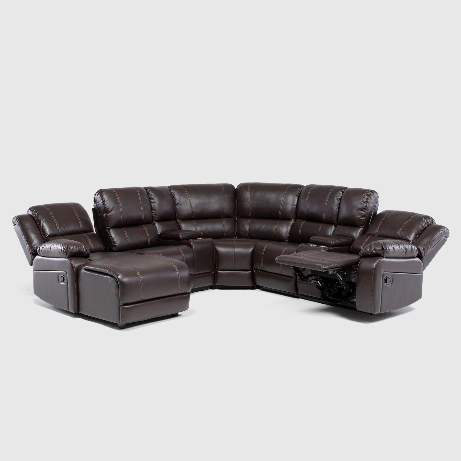 Sofá Seccional Café Moderno Izquierdo + 2 Consolas Royalty KM9026L-3