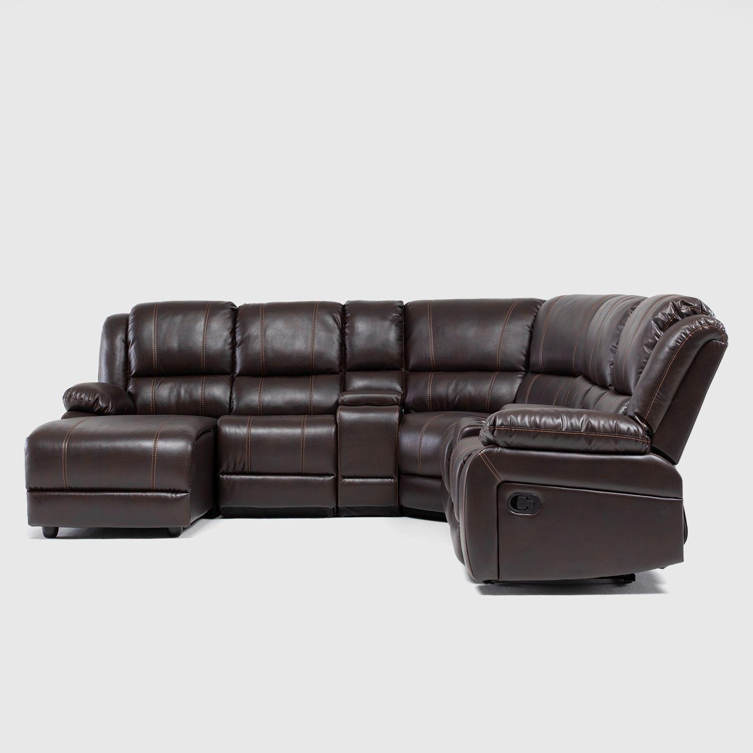 Sofá Seccional 5 Cuerpos Café Moderno Izquierdo + 2 Consolas Royalty KM9026L-4