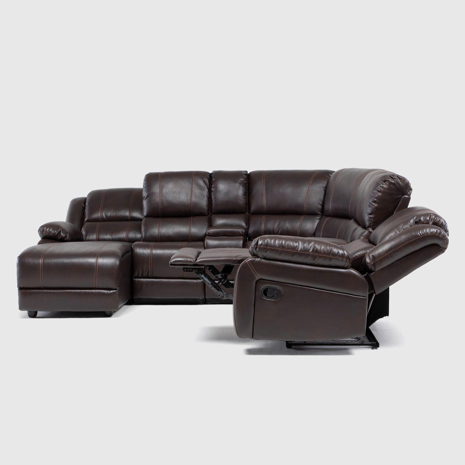 Sofá Seccional 5 Cuerpos Café Moderno Izquierdo + 2 Consolas Royalty KM9026L-5