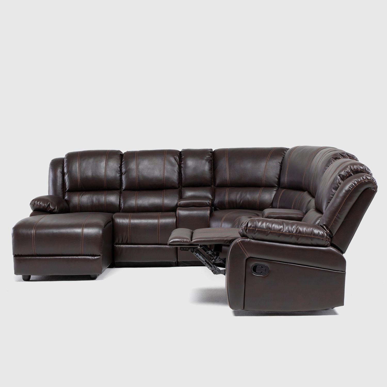 Sofá Seccional 5 Cuerpos Café Moderno Izquierdo + 2 Consolas Royalty KM9026L-6