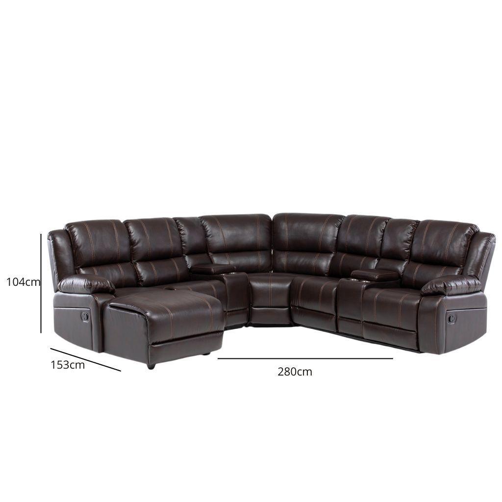 Sofá Seccional 5 Cuerpos Café Moderno Izquierdo + 2 Consolas Royalty KM9026L-7