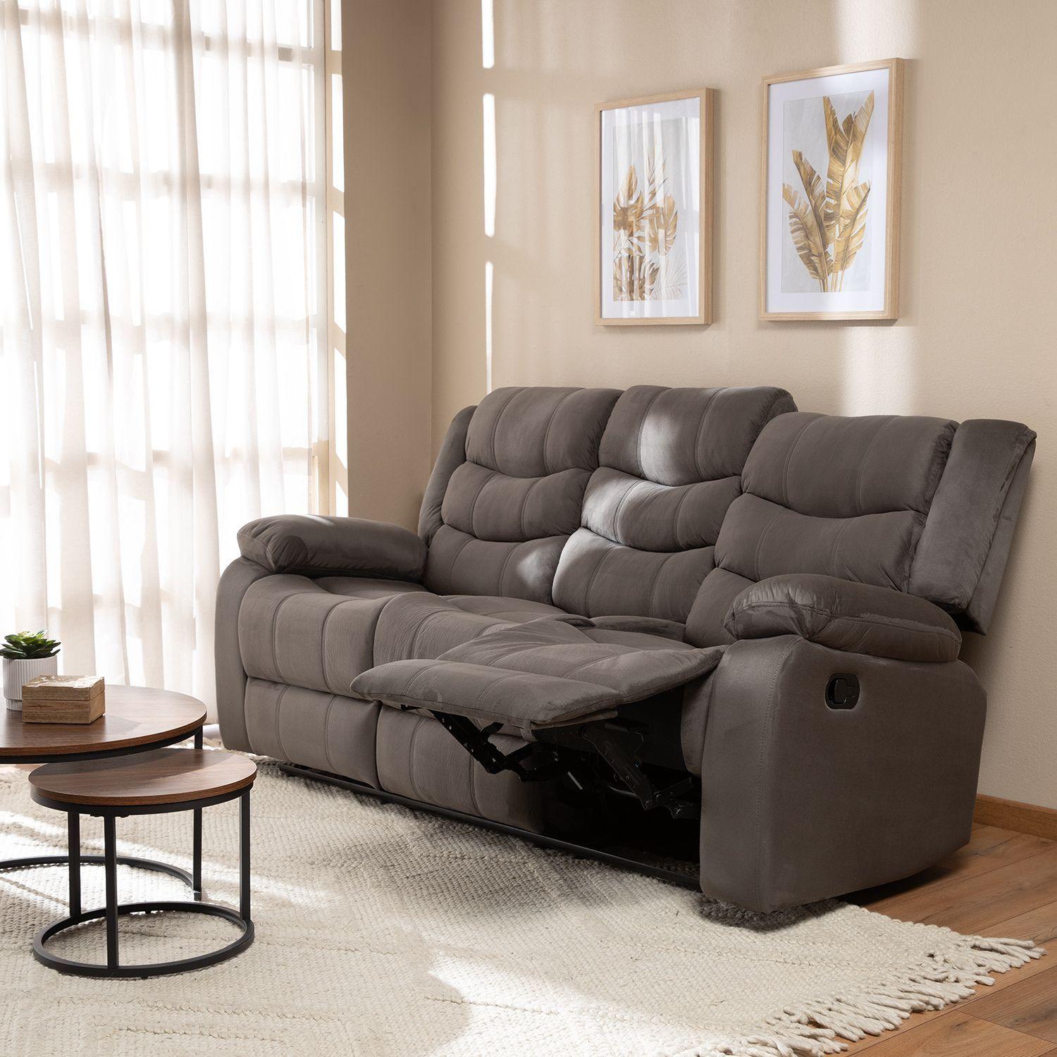  Sofá 3 Cuerpos Reclinable Tradicional Norman Gris 2011SFGR-2