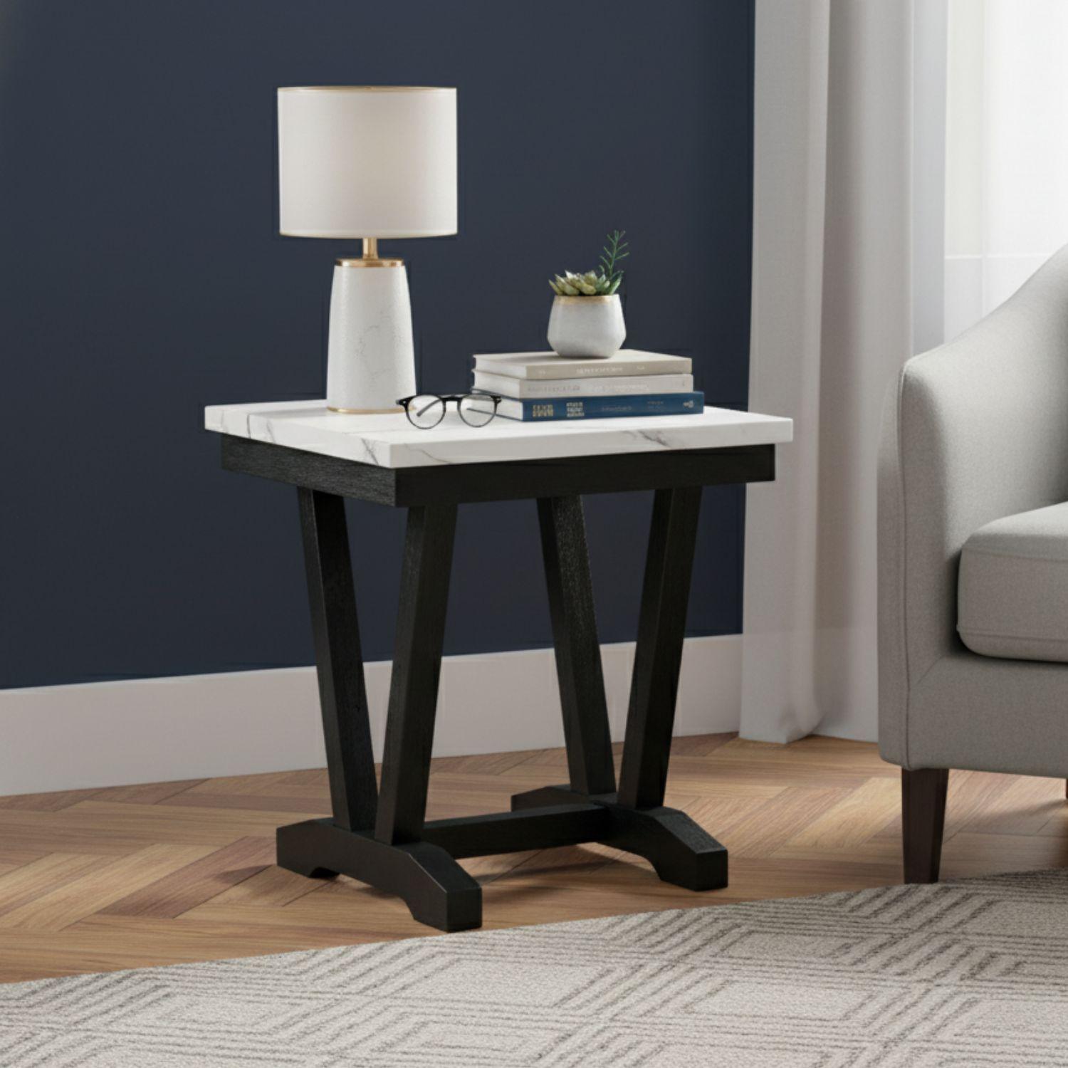 Set Mesa de Centro + Mesa Lateral Mármol Blanco 4931ML-2