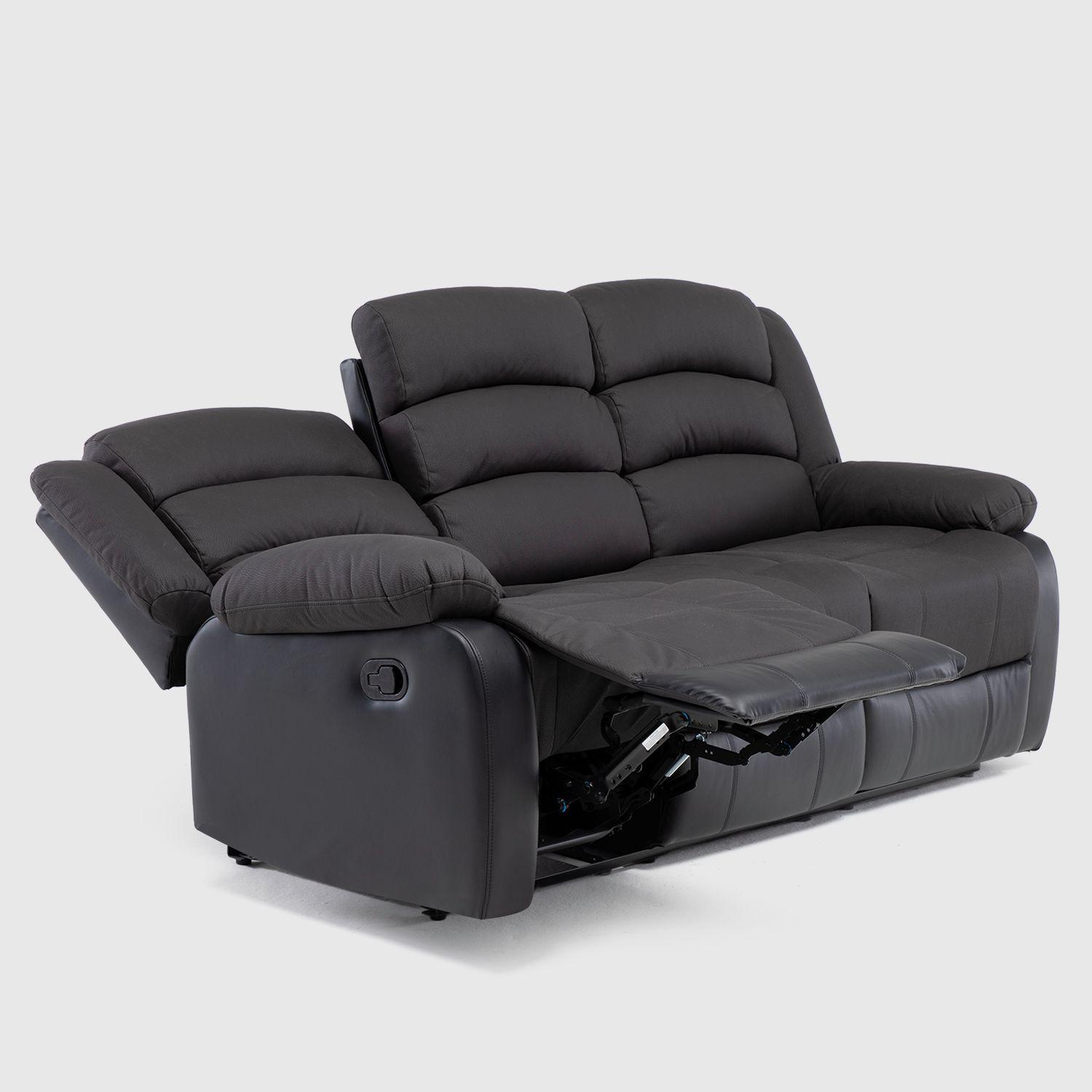 Sofá 3 Cuerpos Reclinable Moderno Negro Praga 8040SBK-6