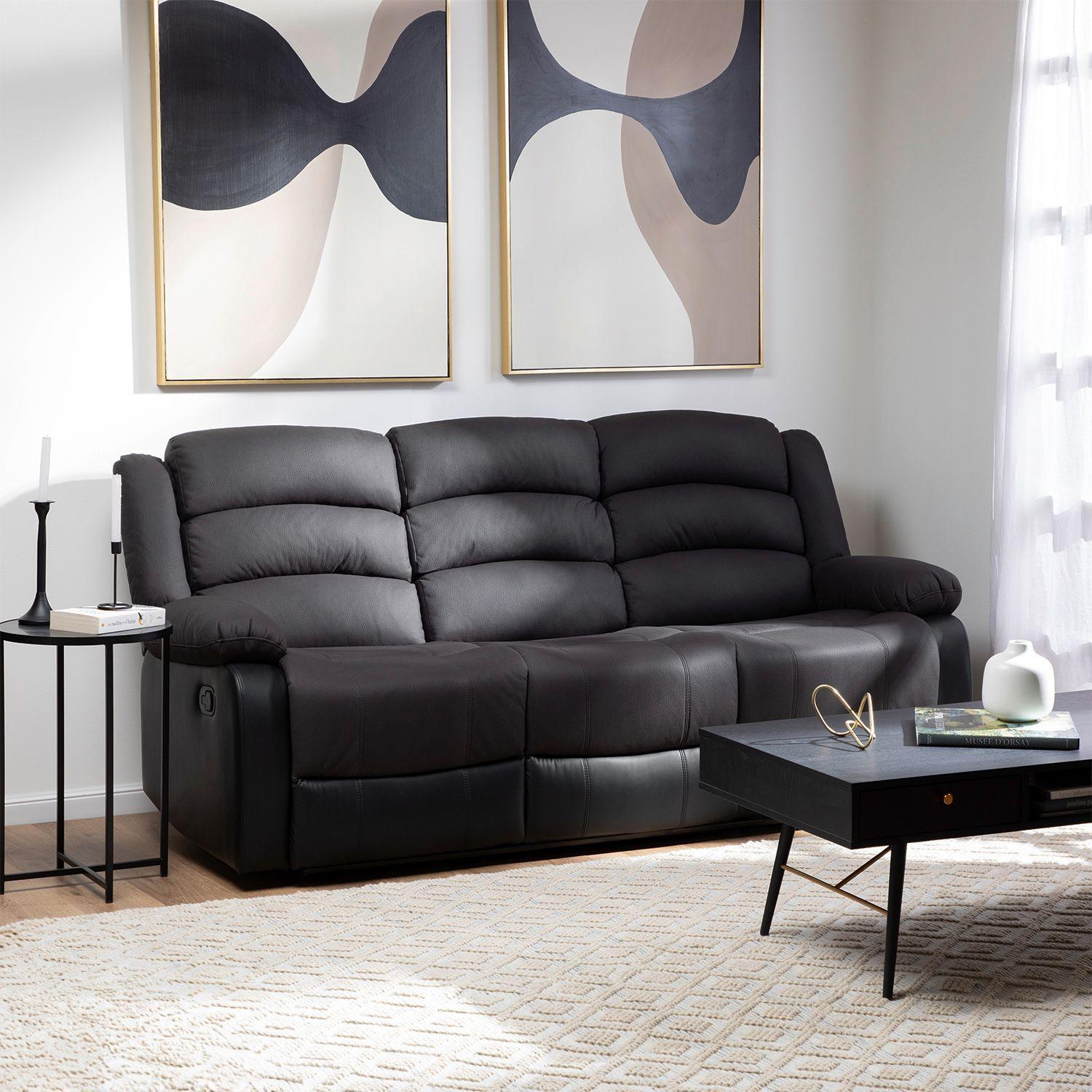Sofá 3 Cuerpos Reclinable Moderno Negro Praga 8040SBK-2