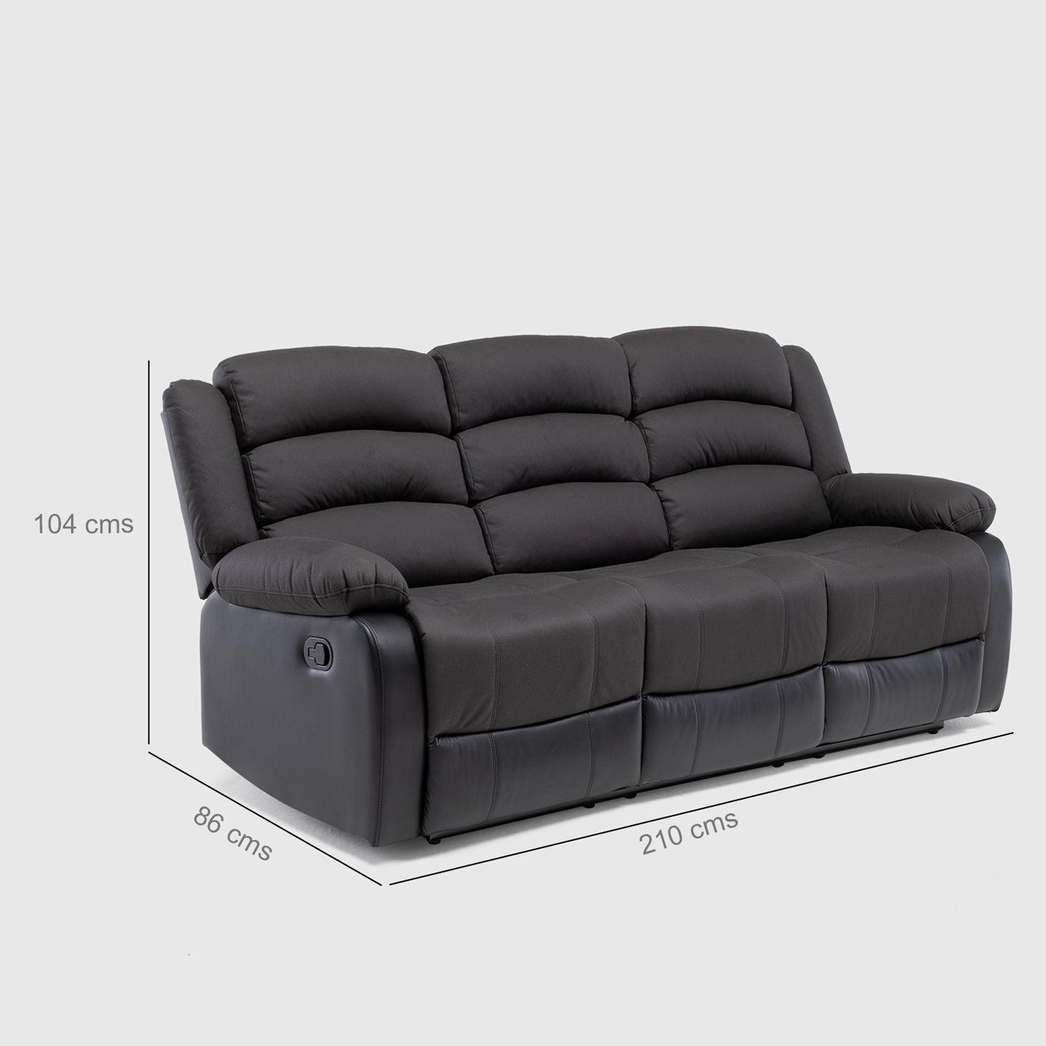Sofá 3 Cuerpos Reclinable Moderno Negro Praga 8040SBK-3