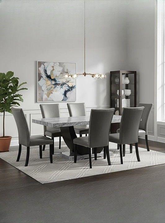 Juego de Comedor 6 Sillas Moderno Moon Mármol Gris D6058-0