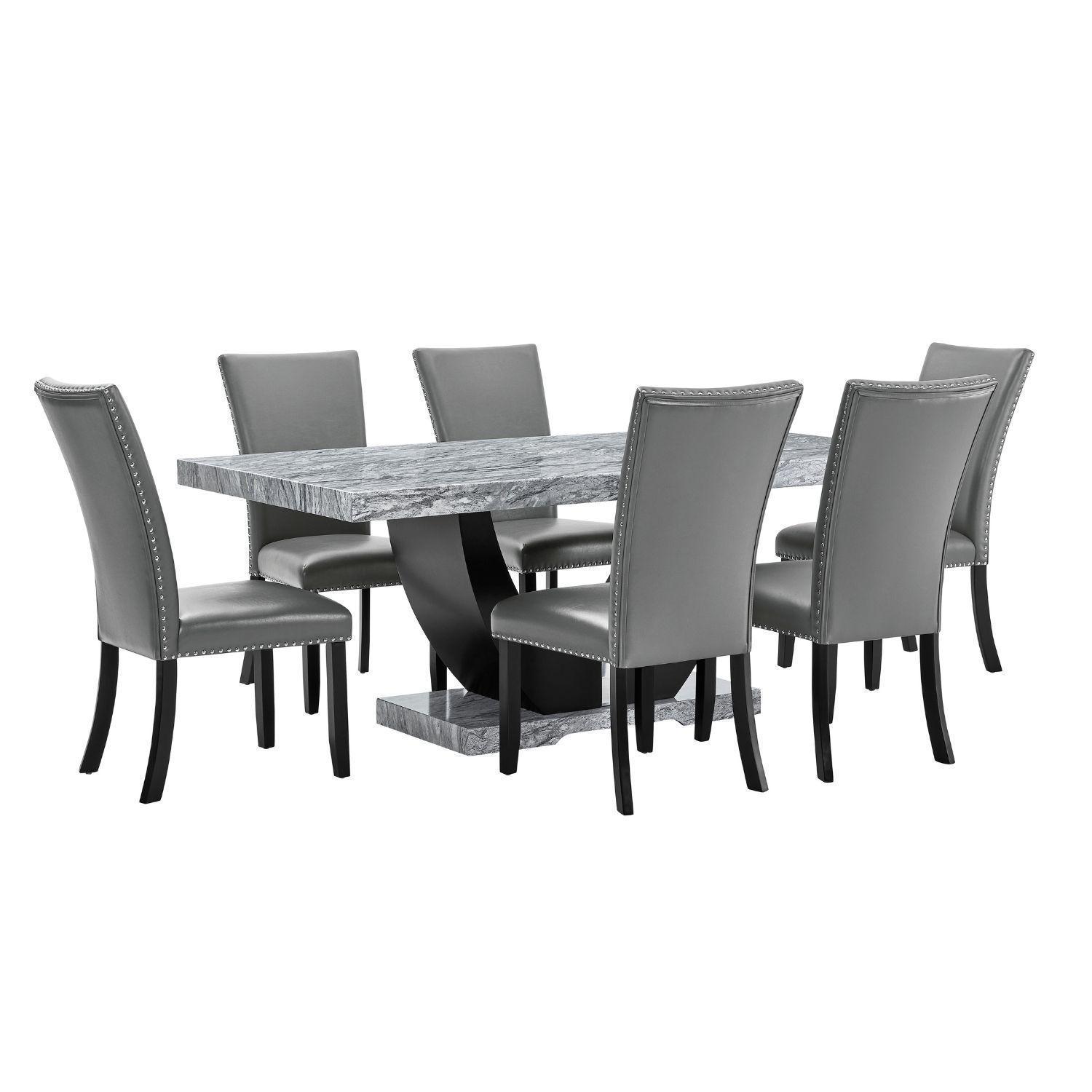 Juego de Comedor 6 Sillas Moderno Moon Mármol Gris D6058-1