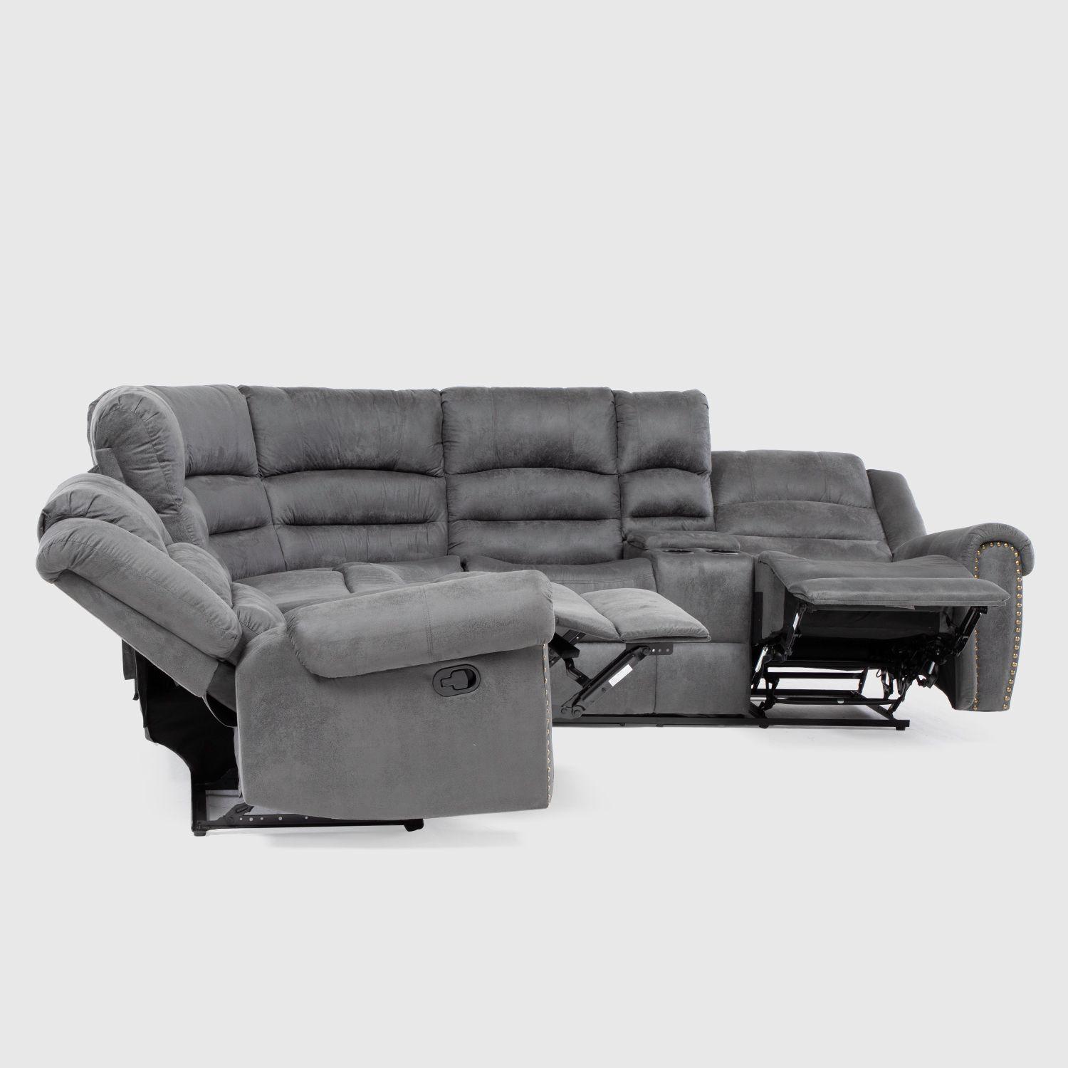 Sofá Seccional Reclinable Moderno Gris 5 Cuerpos + Consola Castle 7245CHCGR-5