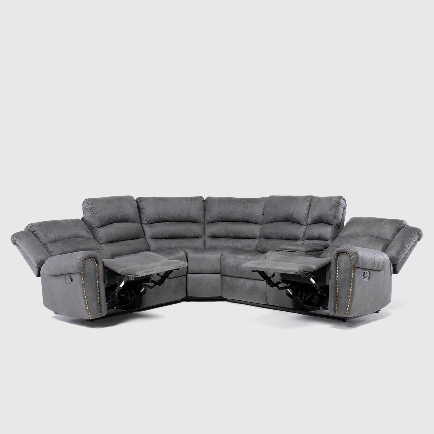 Sofá Seccional Reclinable Moderno Gris 5 Cuerpos + Consola Castle 7245CHCGR-4