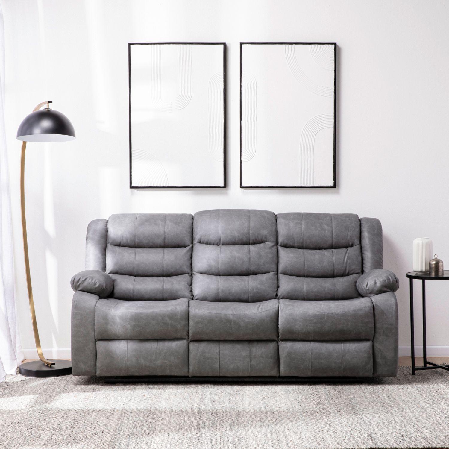 Sofá Gris Reclinable 3 Cuerpos Moderno Roma KM060SGR-2