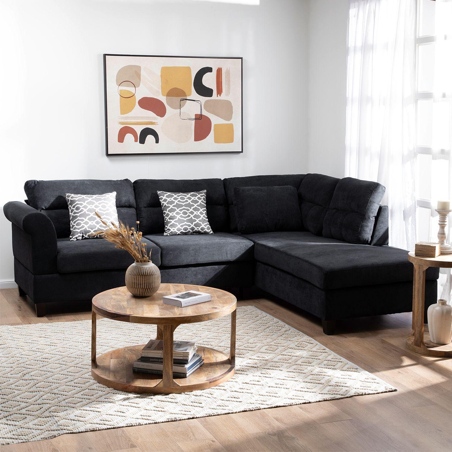 Sofá Seccional Derecho Tradicional Negro Nebraska KM107RBK-3