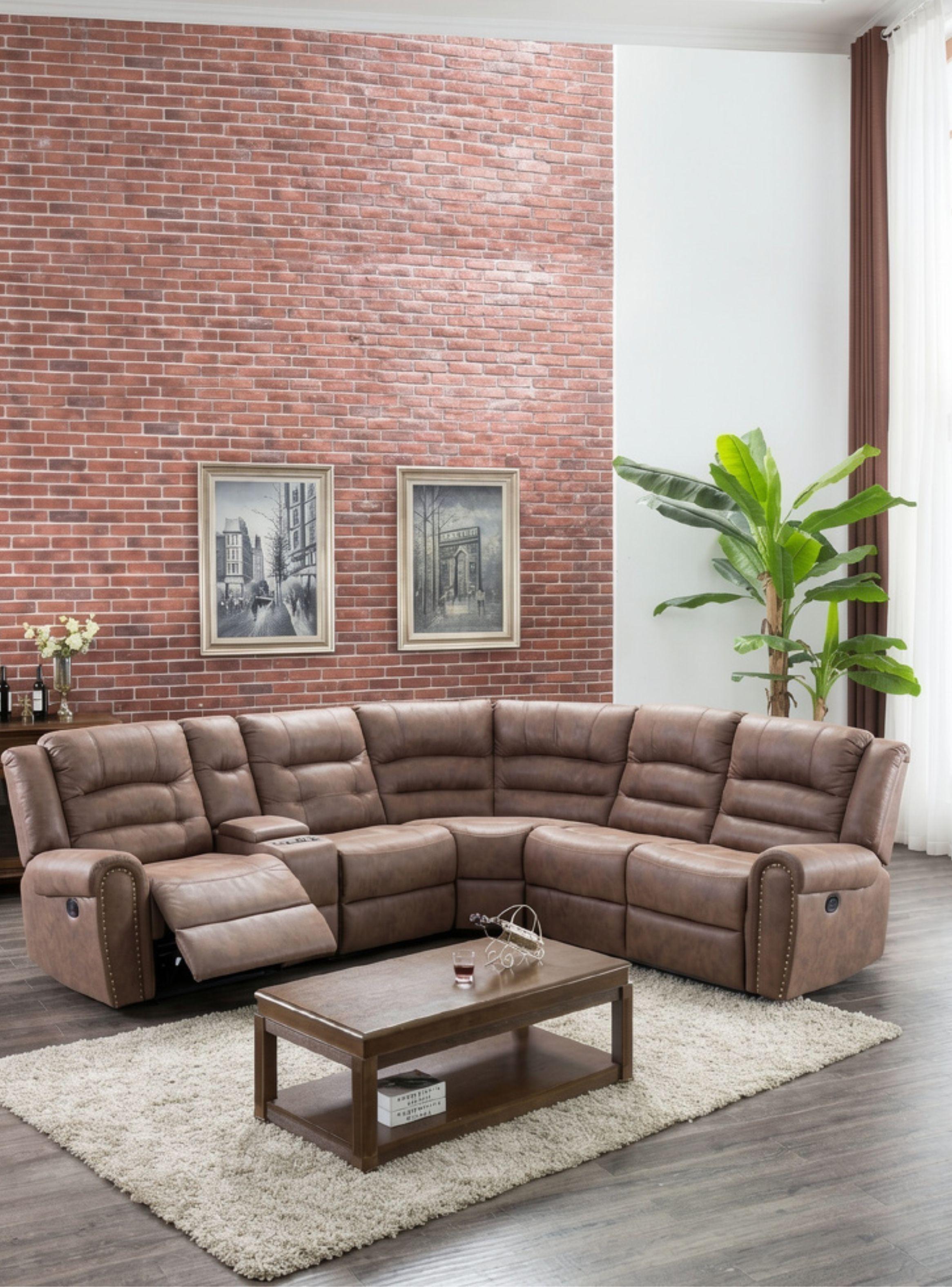 Sofá Seccional Derecho Reclinable Moderno Café Grand-0