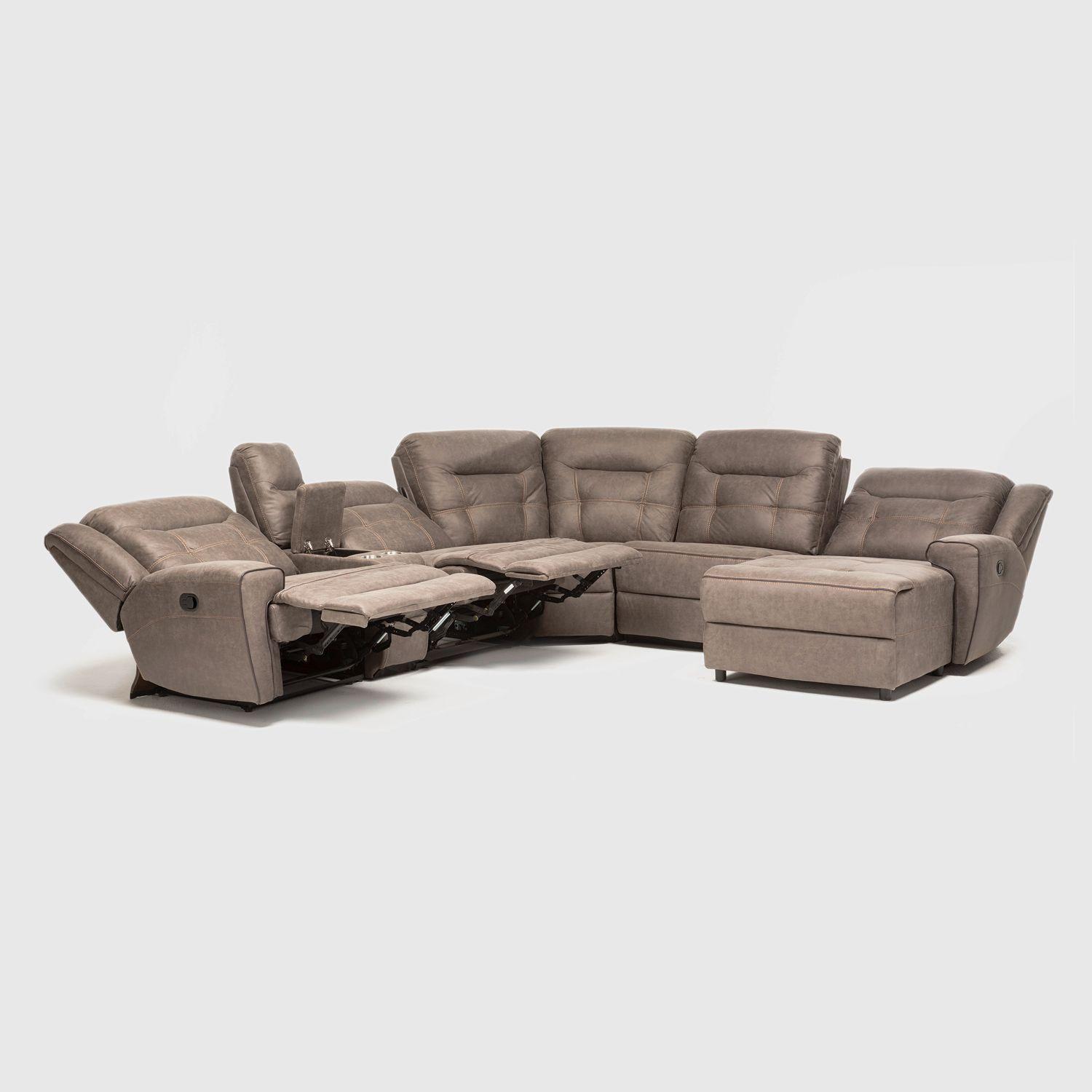 Sofá Seccional Derecho Reclinable Moderno Café Grand-5