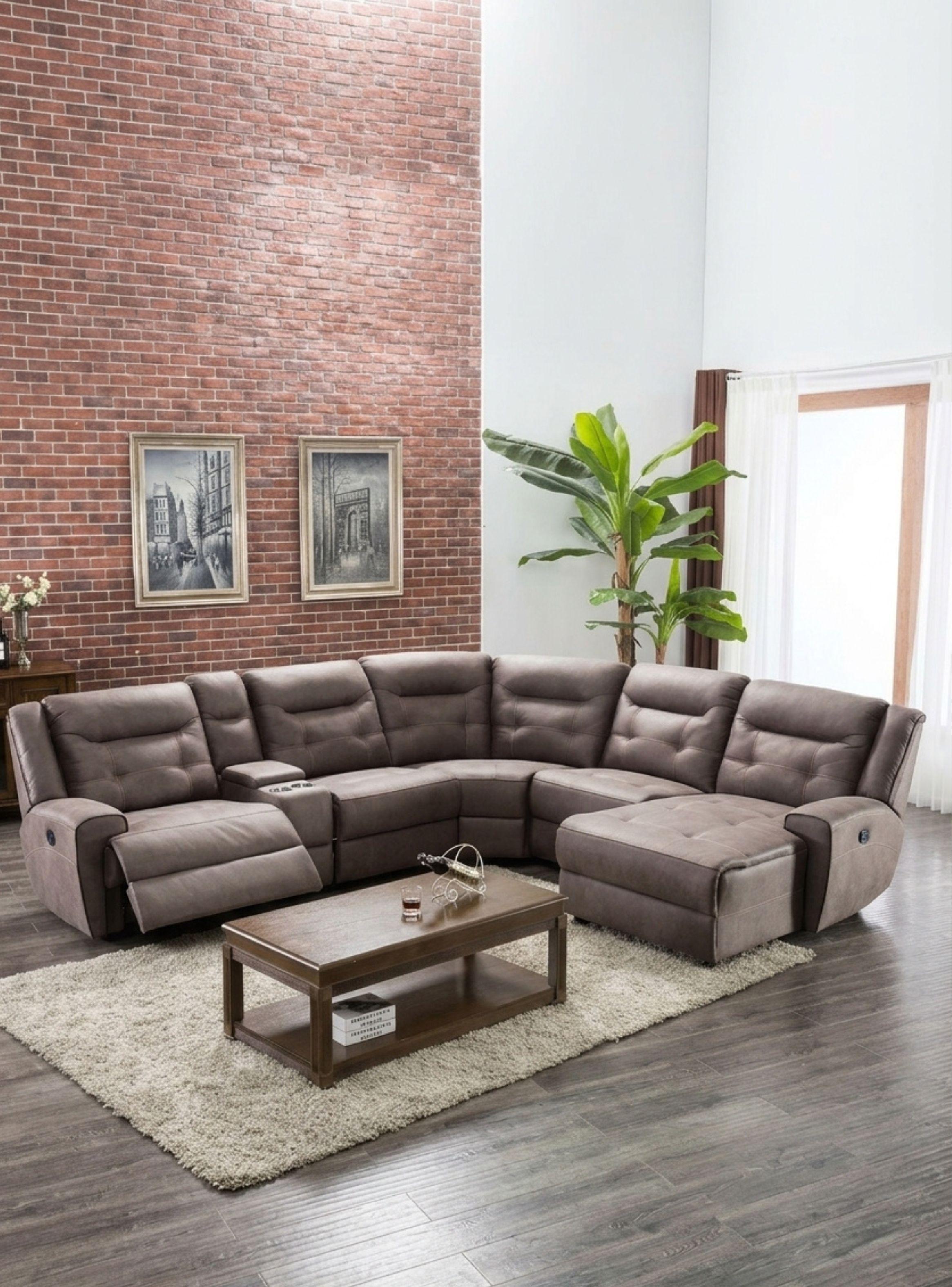 Sofá Seccional Derecho Reclinable Moderno Café Grand-0
