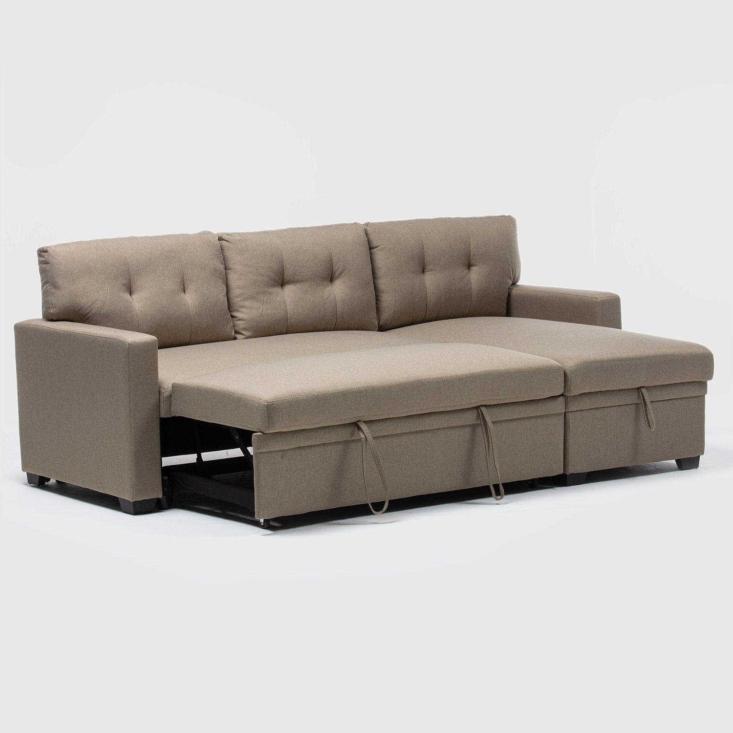 Sofá Seccional Cama 2 Plazas Lino Beige Sidney-2