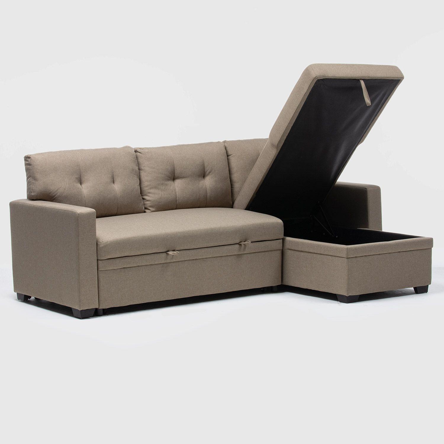 Sofá Seccional Cama 2 Plazas Lino Beige Sidney-3