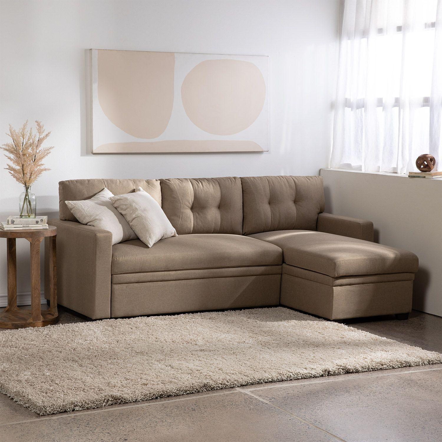 Sofá Seccional Cama 2 Plazas Lino Beige Sidney-3