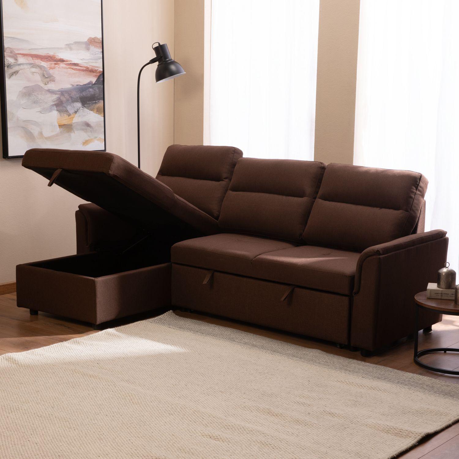 Sofá Seccional Cama 2 Plazas Lino Beige Sidney-3