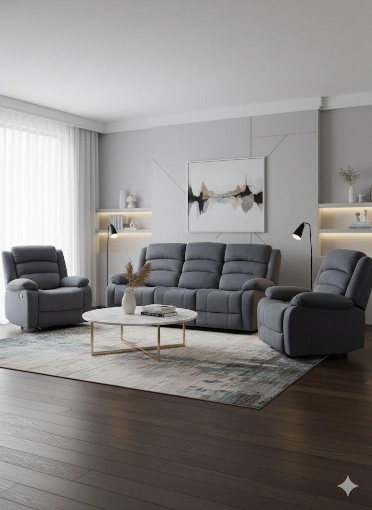Living Reclinable Sofá 3 Cuerpos + 2 Bergers New Martell SET8040FF-0