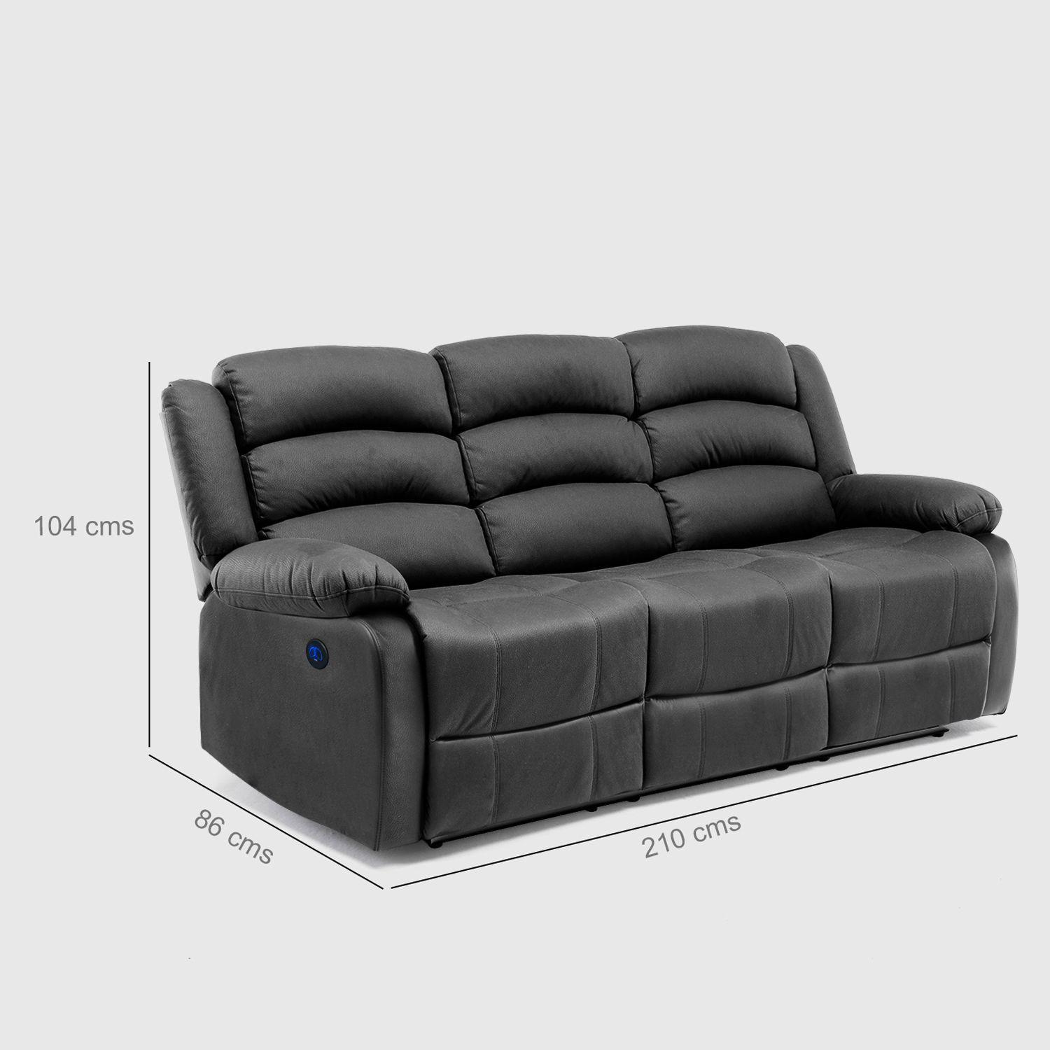 Sofá 3 Cuerpos Reclinable Eléctrico Moderno Negro New Praga 8041SFFPW-3