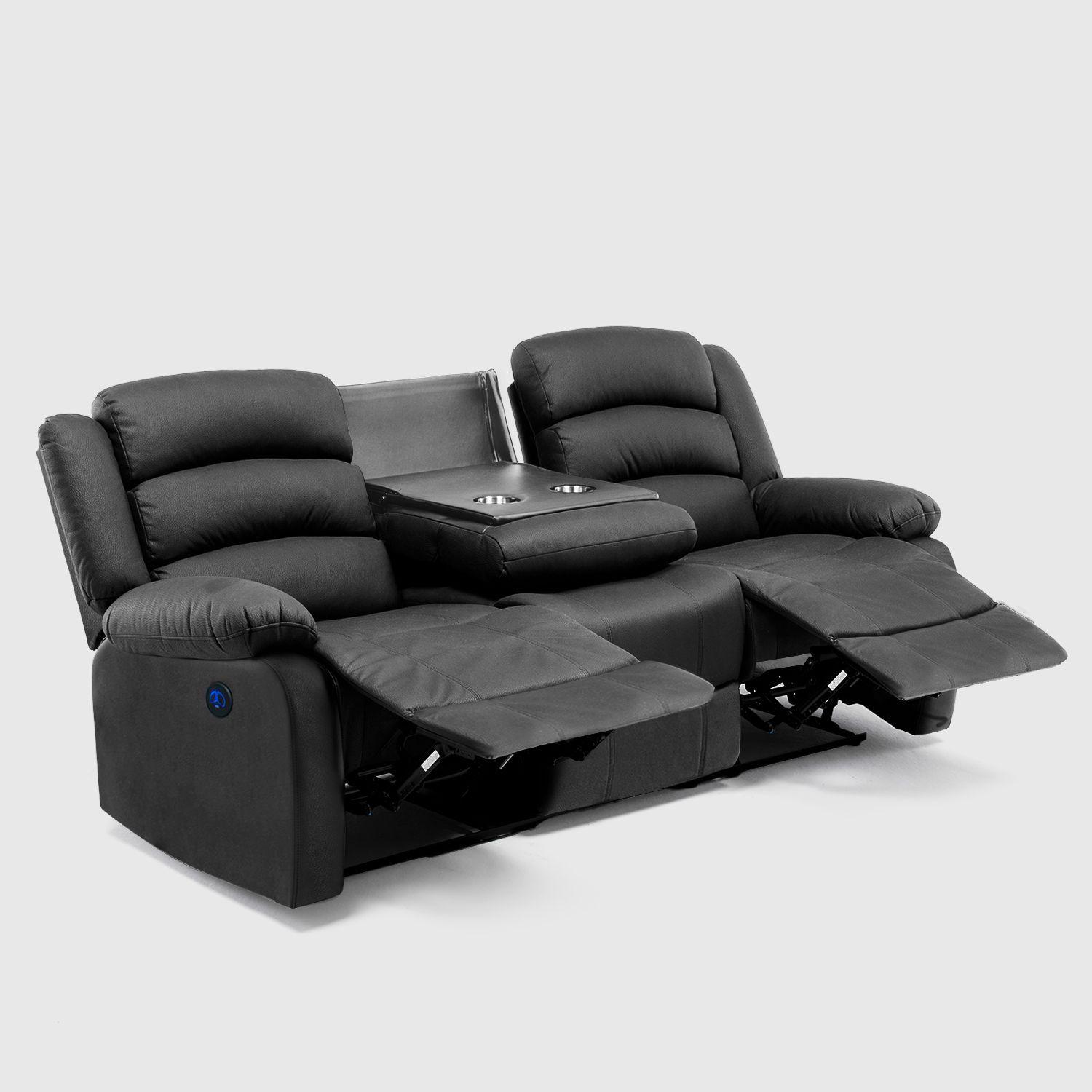 Sofá 3 Cuerpos Reclinable Eléctrico Moderno Negro New Praga 8041SFFPW-4