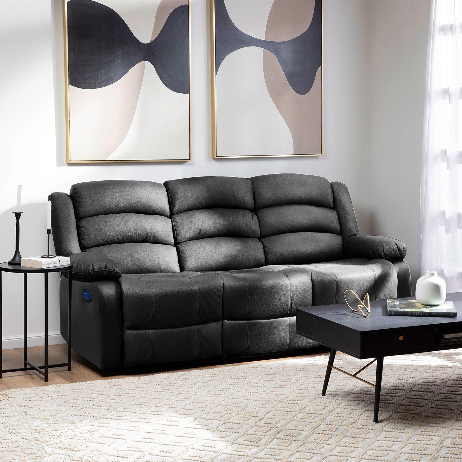 Sofá 3 Cuerpos Reclinable Eléctrico Moderno Negro New Praga 8041SFFPW-3
