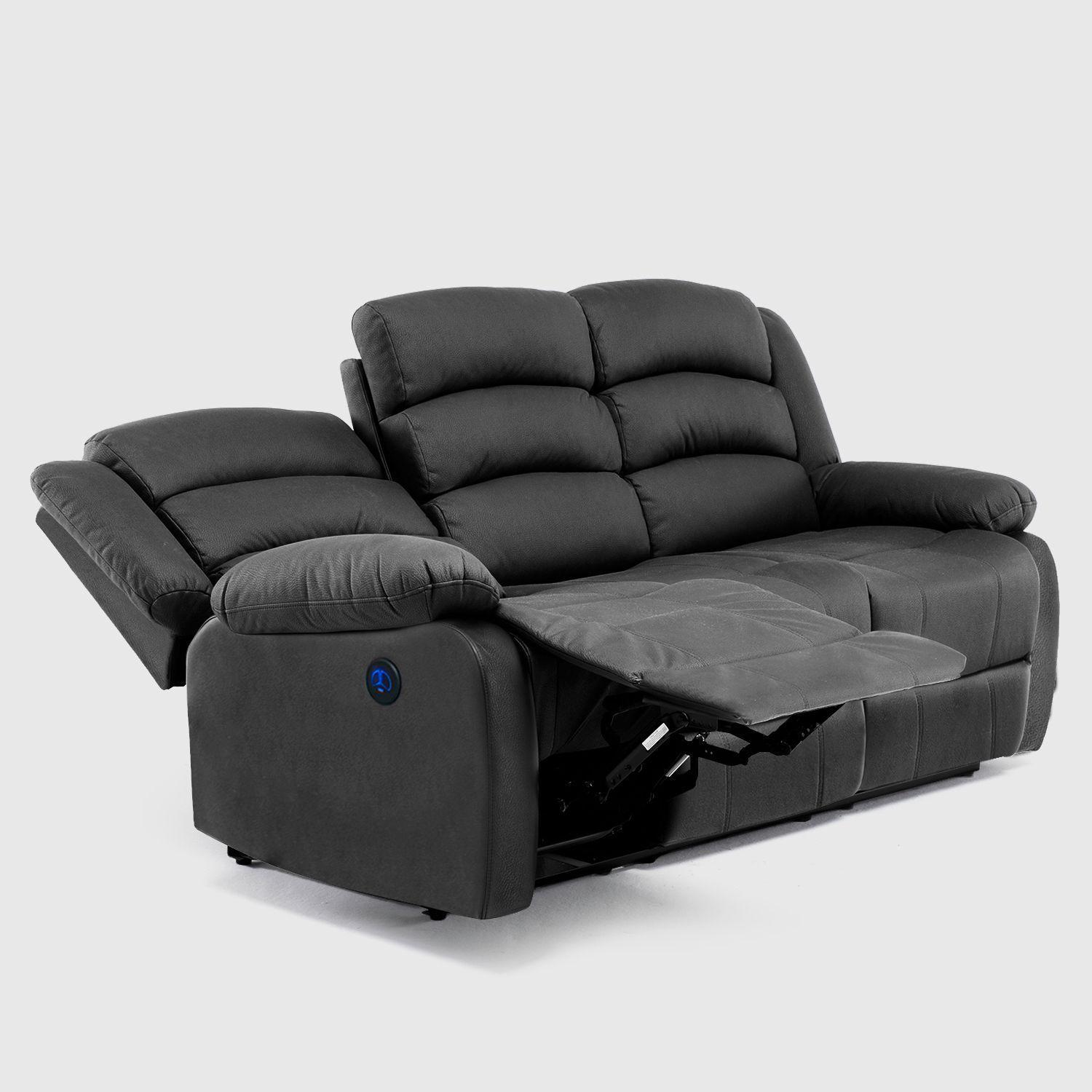 Sofá 3 Cuerpos Reclinable Eléctrico Moderno Negro New Praga 8041SFFPW-4