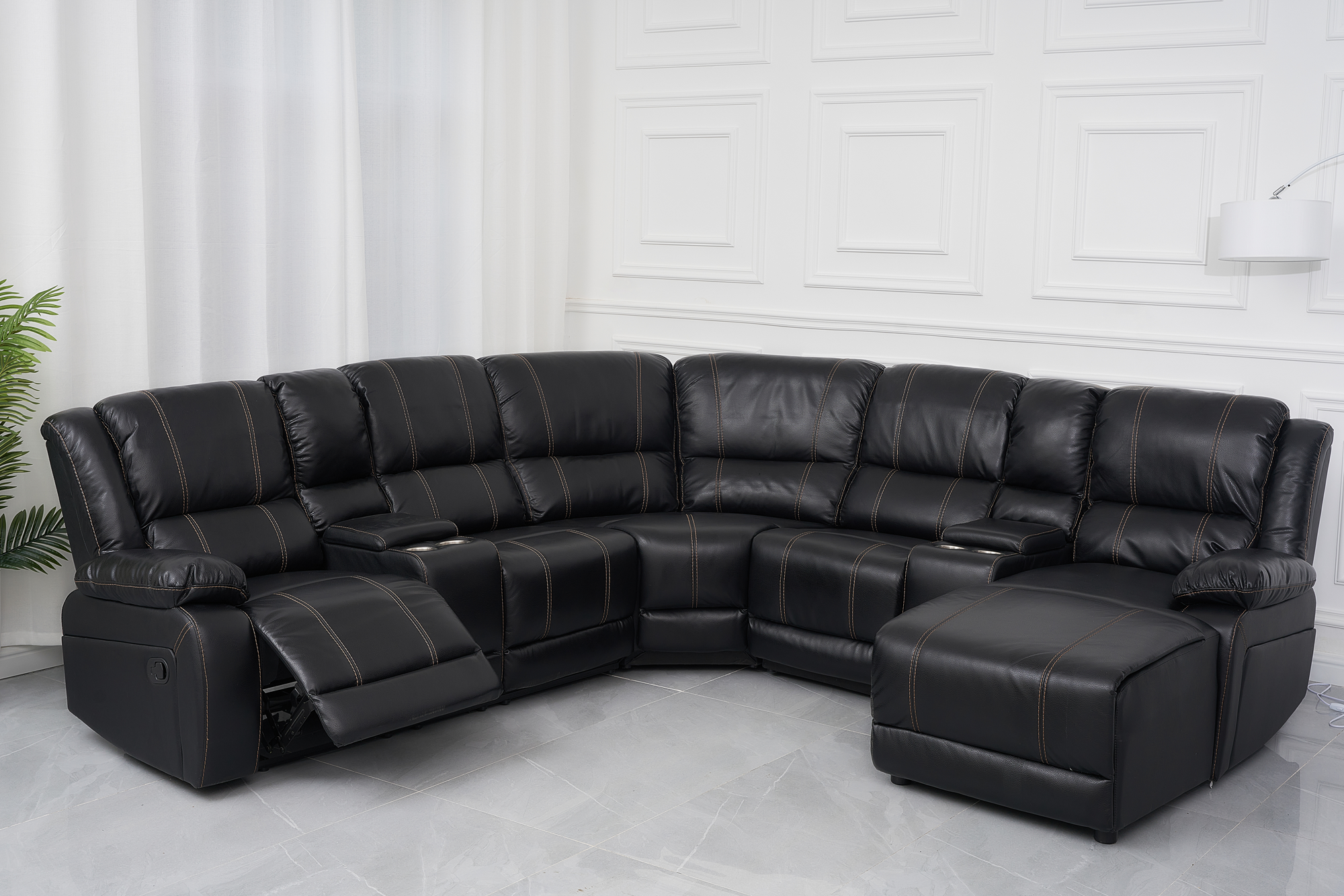 Sofá Seccional Reclinable Chaise + 2 Consolas Royalty Negro RK9026BL-1